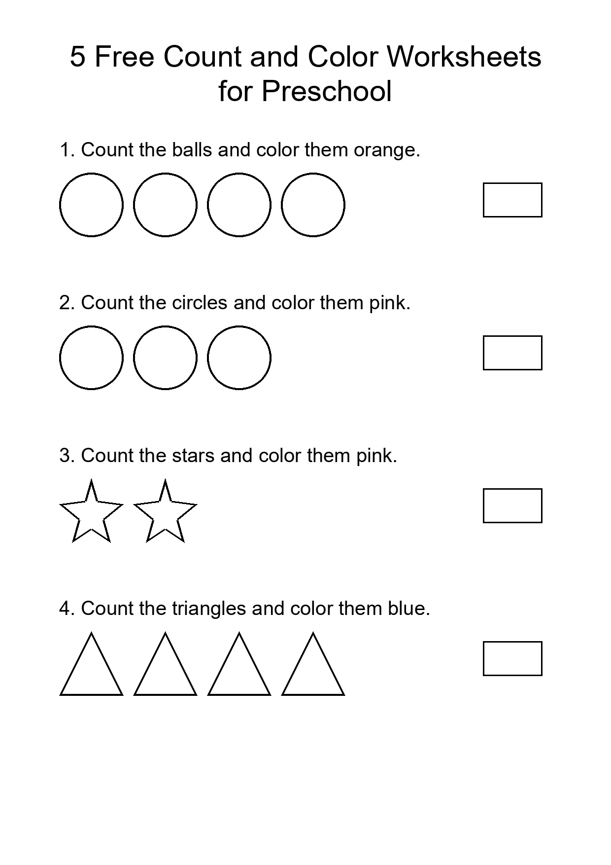 5 Free Count and Color Worksheets for Preschool