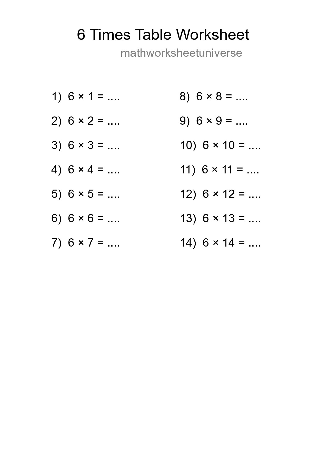 6 Times Table Worksheet For Grade 3 With Answers - Part 29