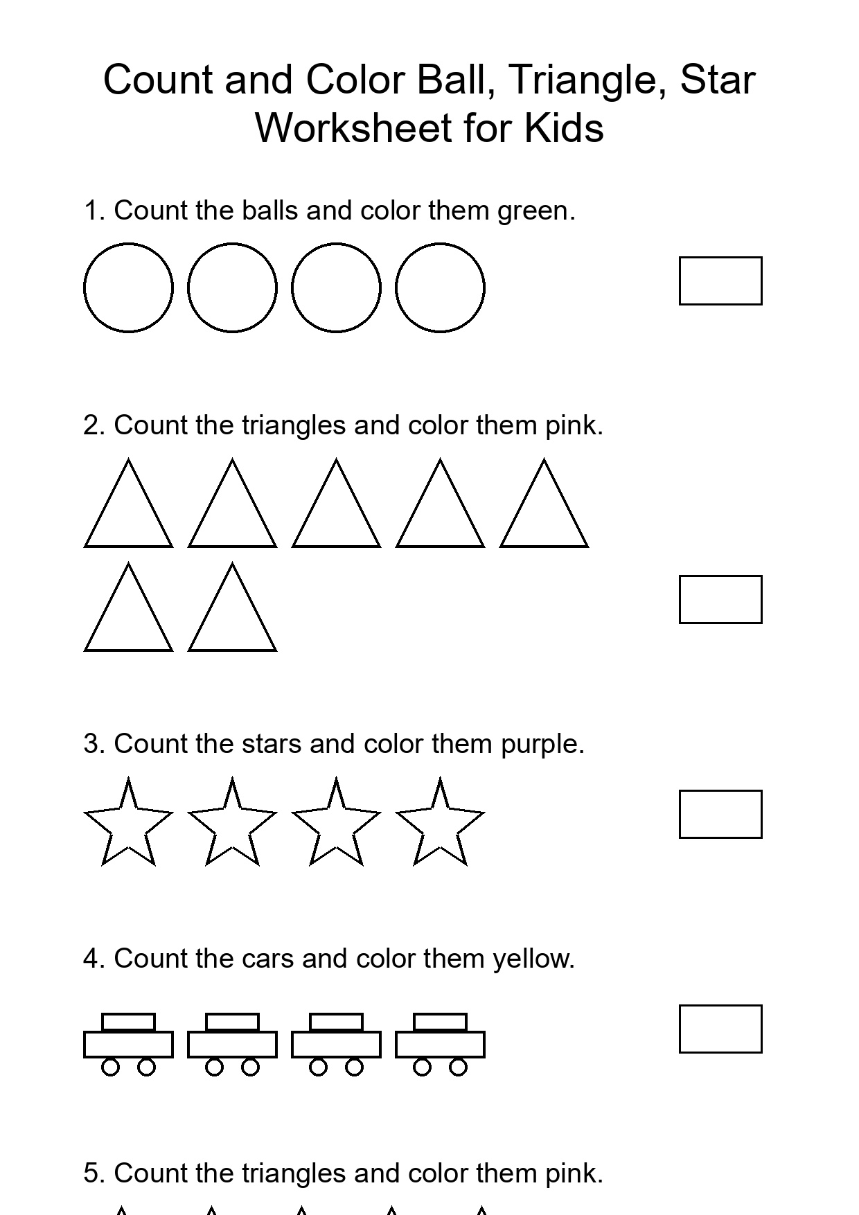 Count and Color Ball, Triangle, Star Worksheet for Kids