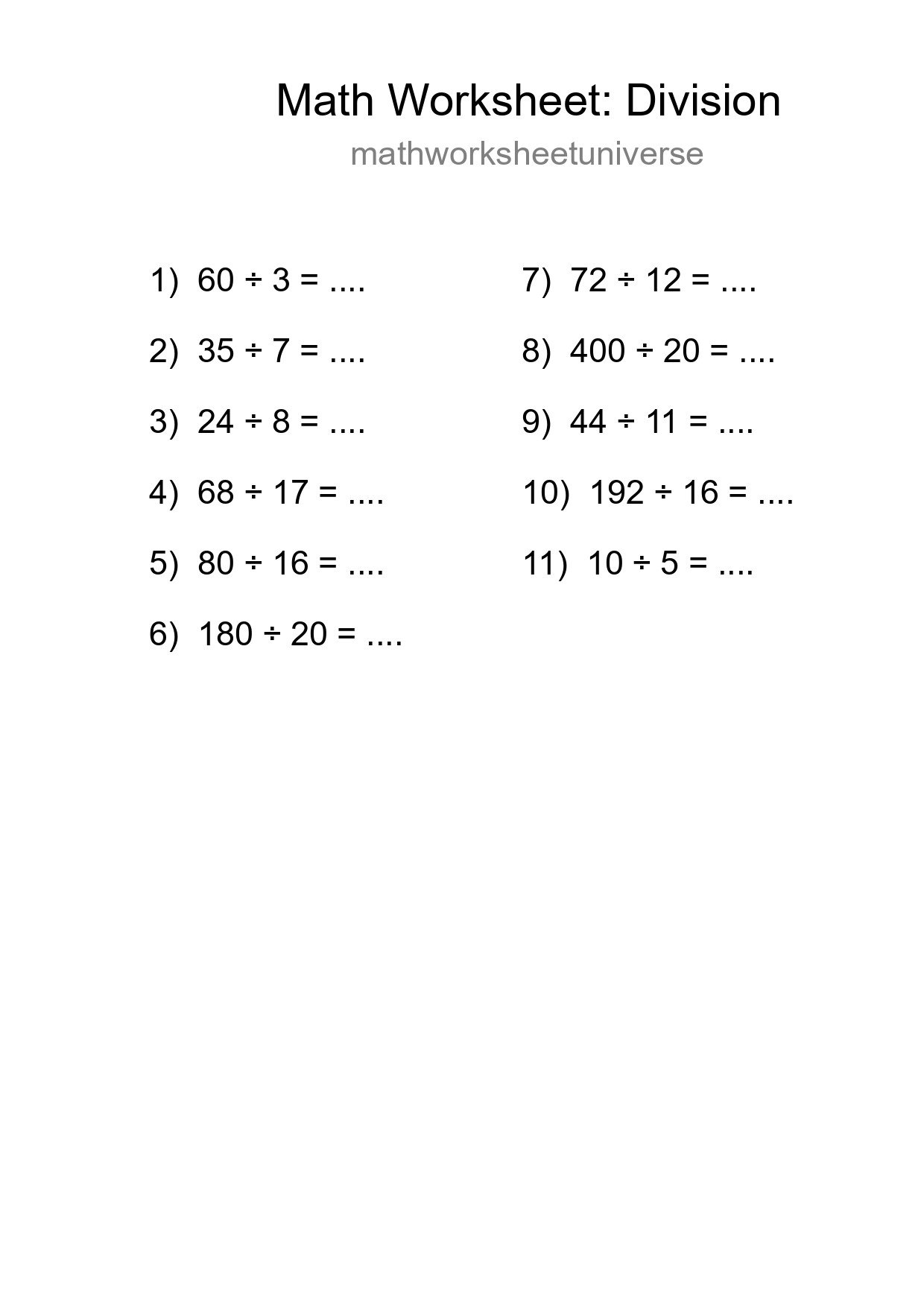 Free 11 Division Math Worksheet For Grade 2 - Part 134