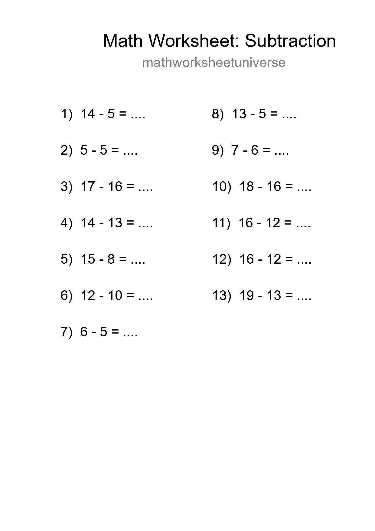 Free 13 Subtraction Math Worksheet For Grade 2 With Answers - Part 208
