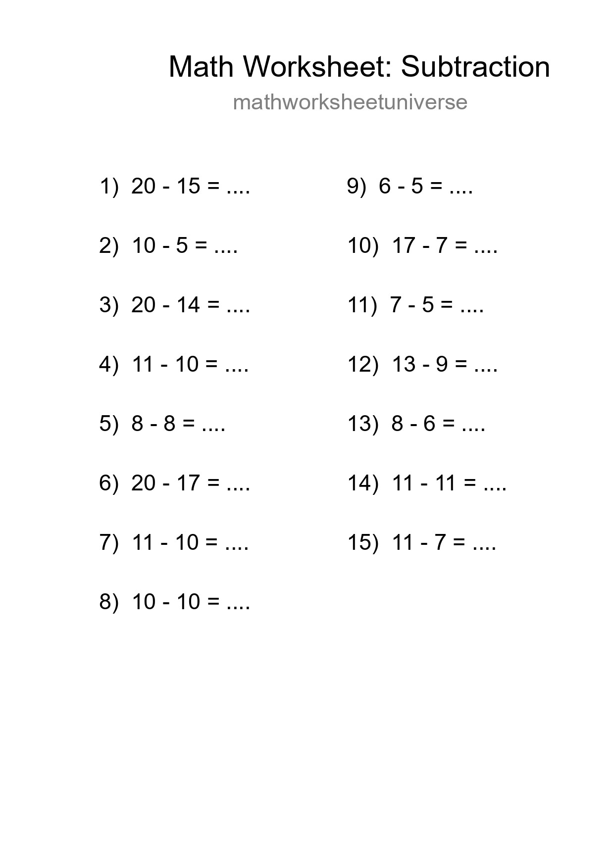 Free 15 Subtraction Math Worksheet For Grade 2 - Part 298