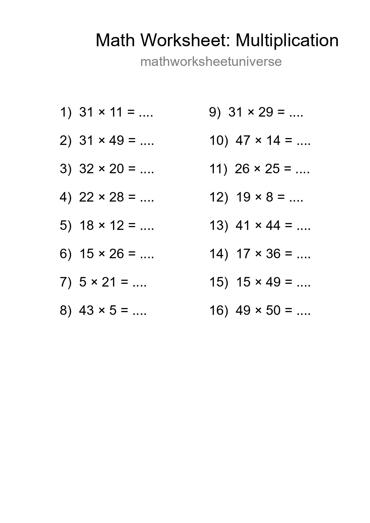 Free 16 Multiplication Math Worksheet For Grade 2 - Part 227
