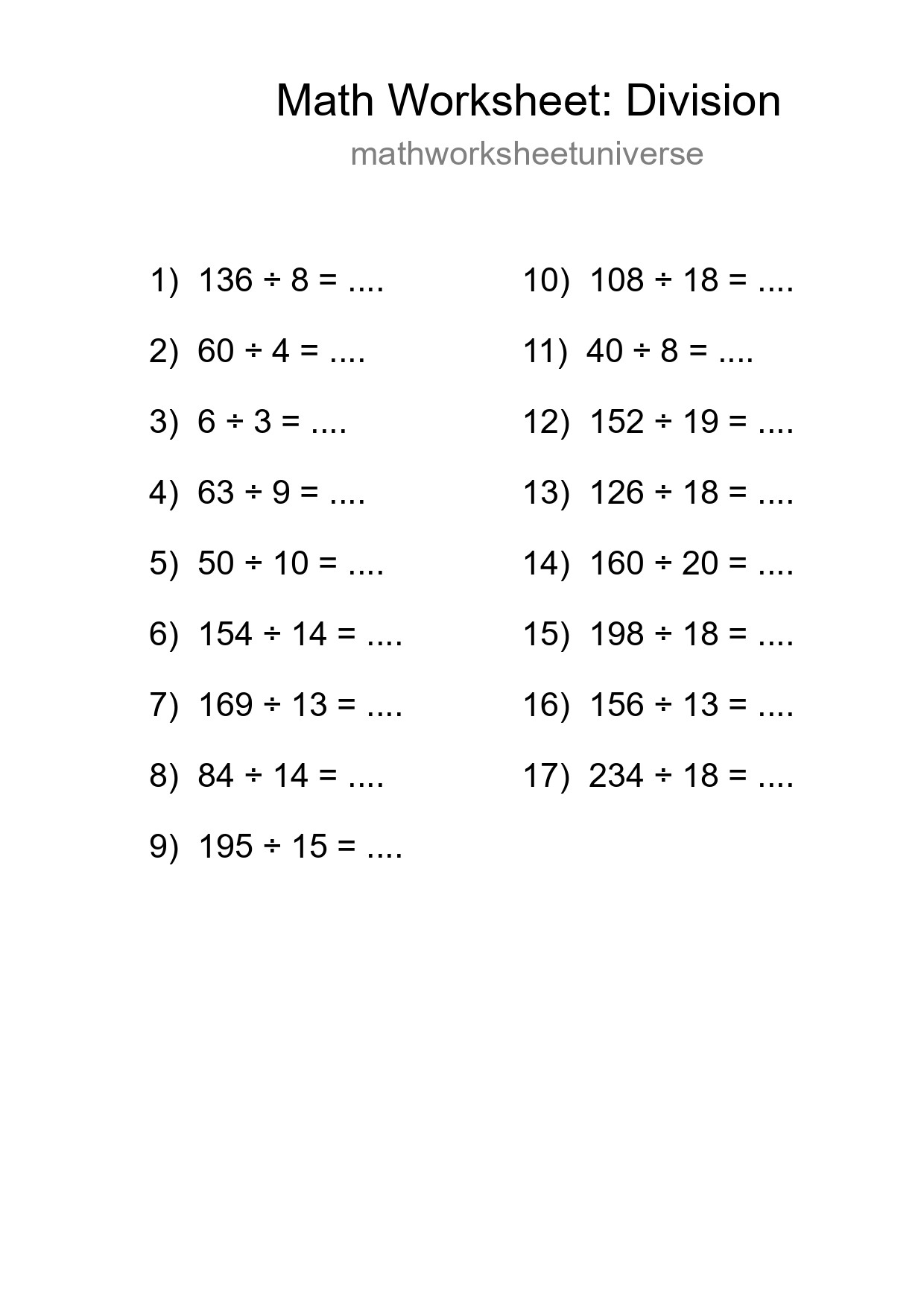 Free 17 Division Math Worksheet For Grade 2 With Answers - Part 204