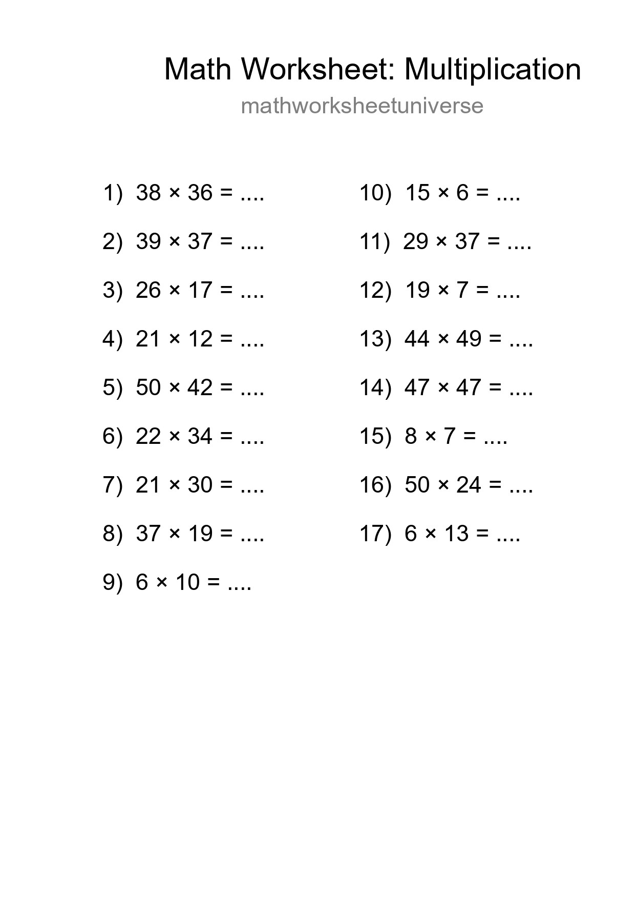 Free 17 Multiplication Math Worksheet For Grade 2 With Answers - Part 117