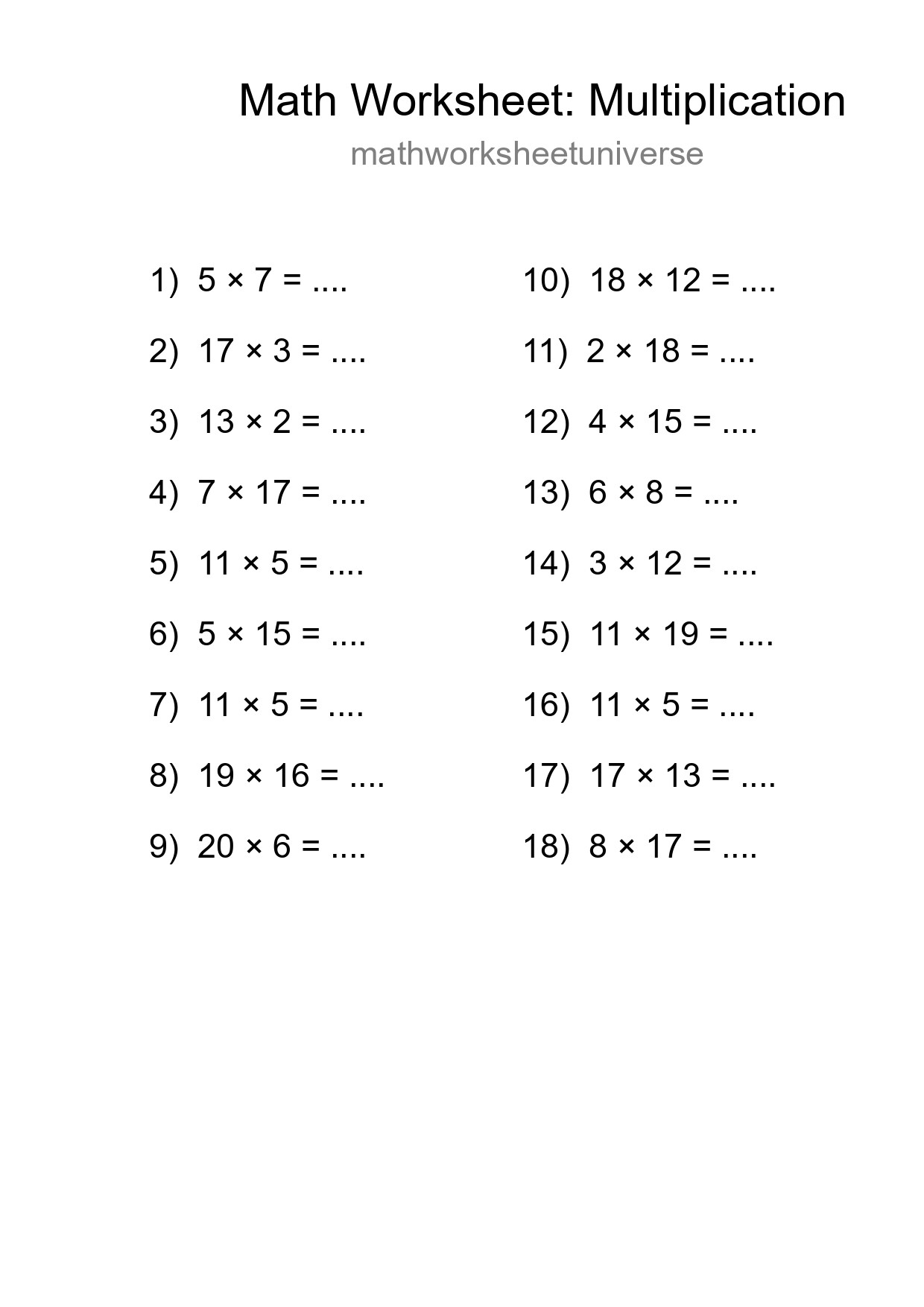 Free 18 Multiplication Math Worksheet For Grade 2 - Part 237