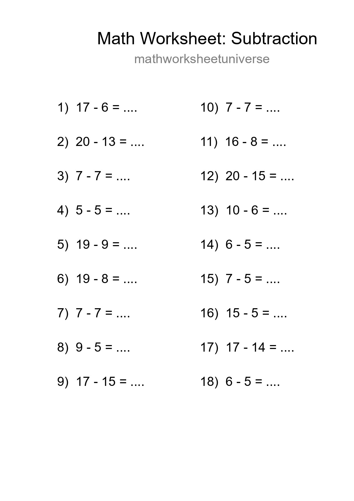 Free 18 Subtraction Math Worksheet For Grade 2 With Answers - Part 158