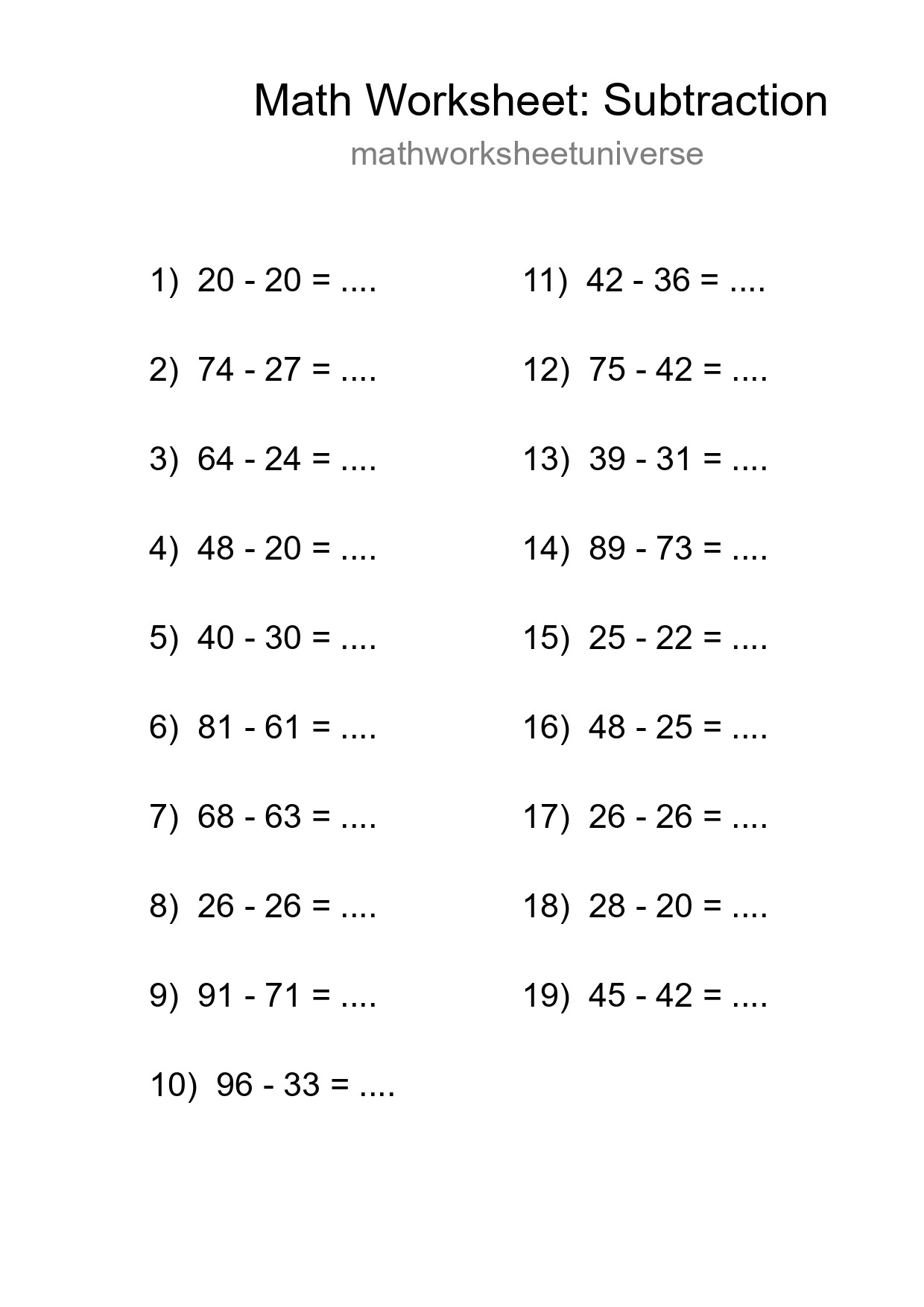Free 19 Subtraction Math Worksheet For Grade 3 - Part 8