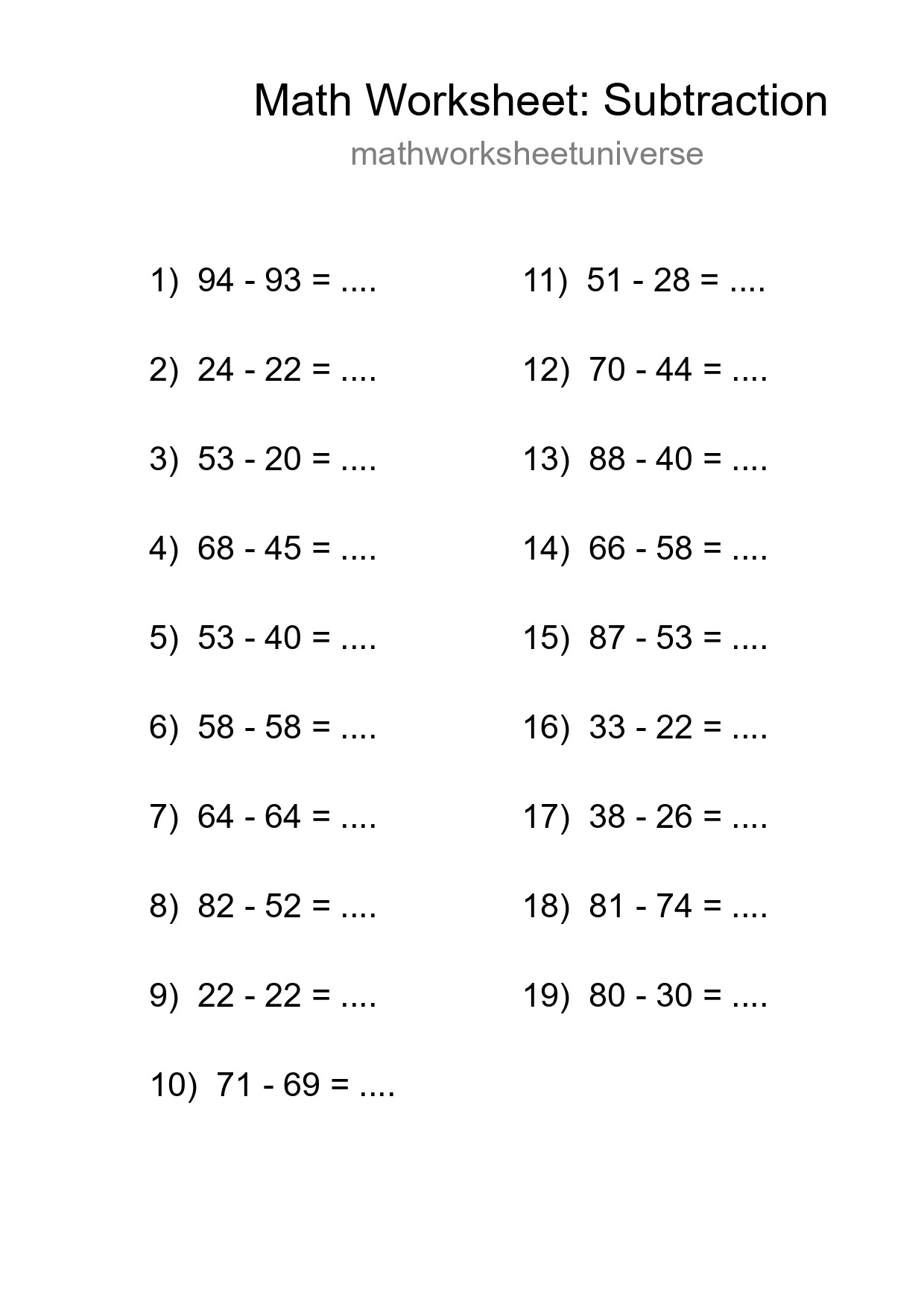 Free 19 Subtraction Math Worksheet For Grade 3 - Part 88