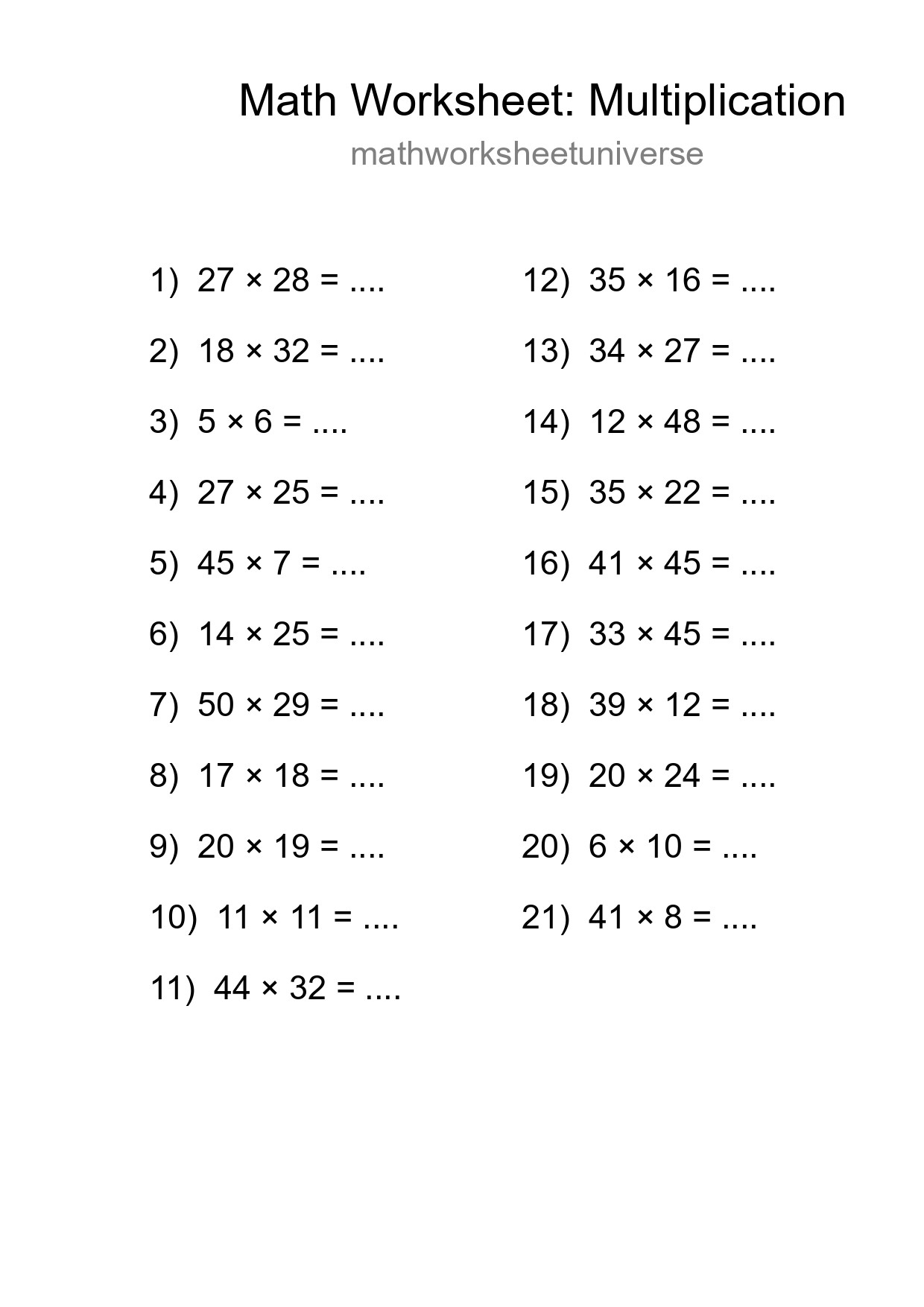Free 21 Multiplication Math Worksheet For Grade 2 With Answers - Part 247