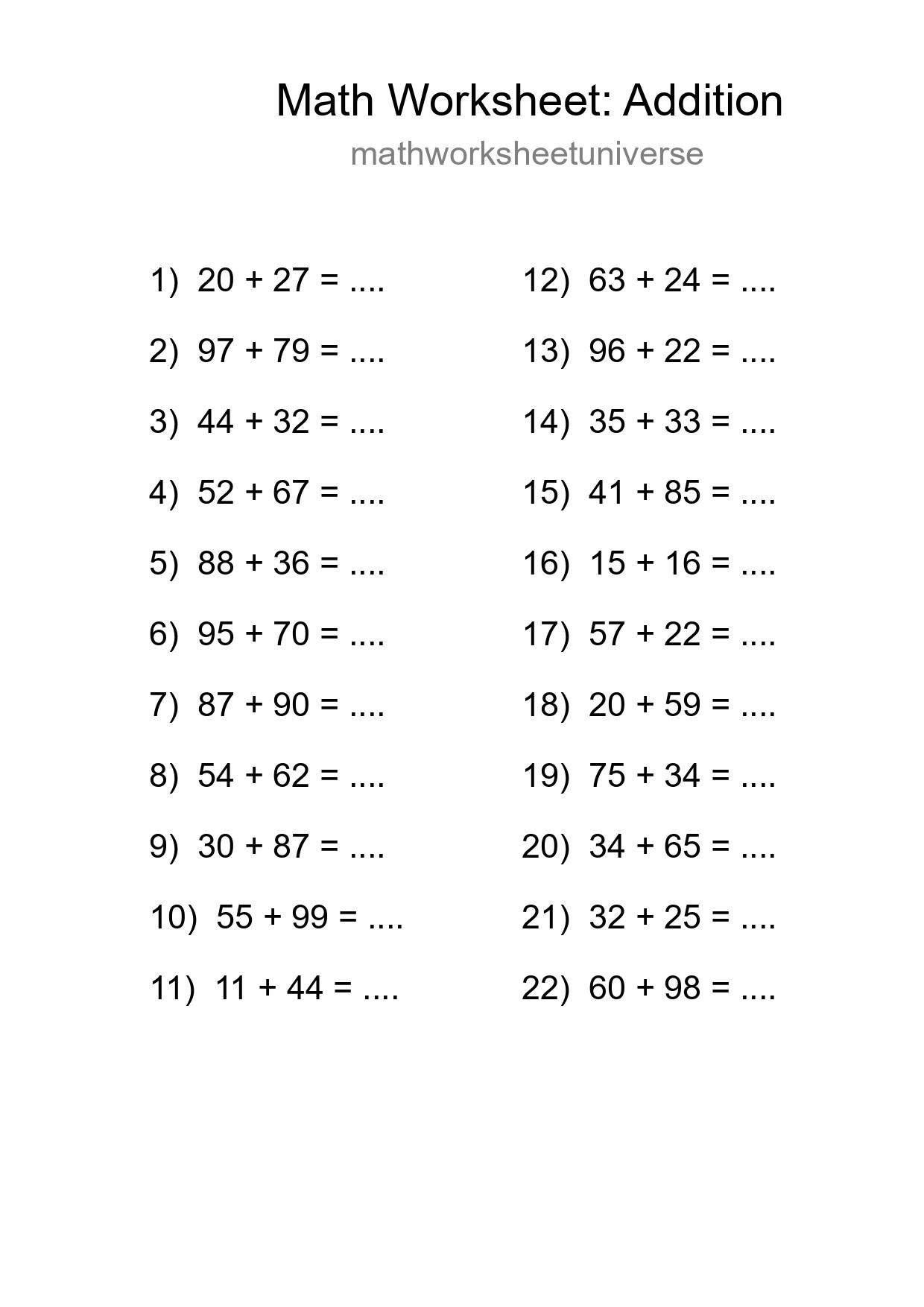 Free 22 Addition Math Worksheet For Grade 3 With Answers - Part 151