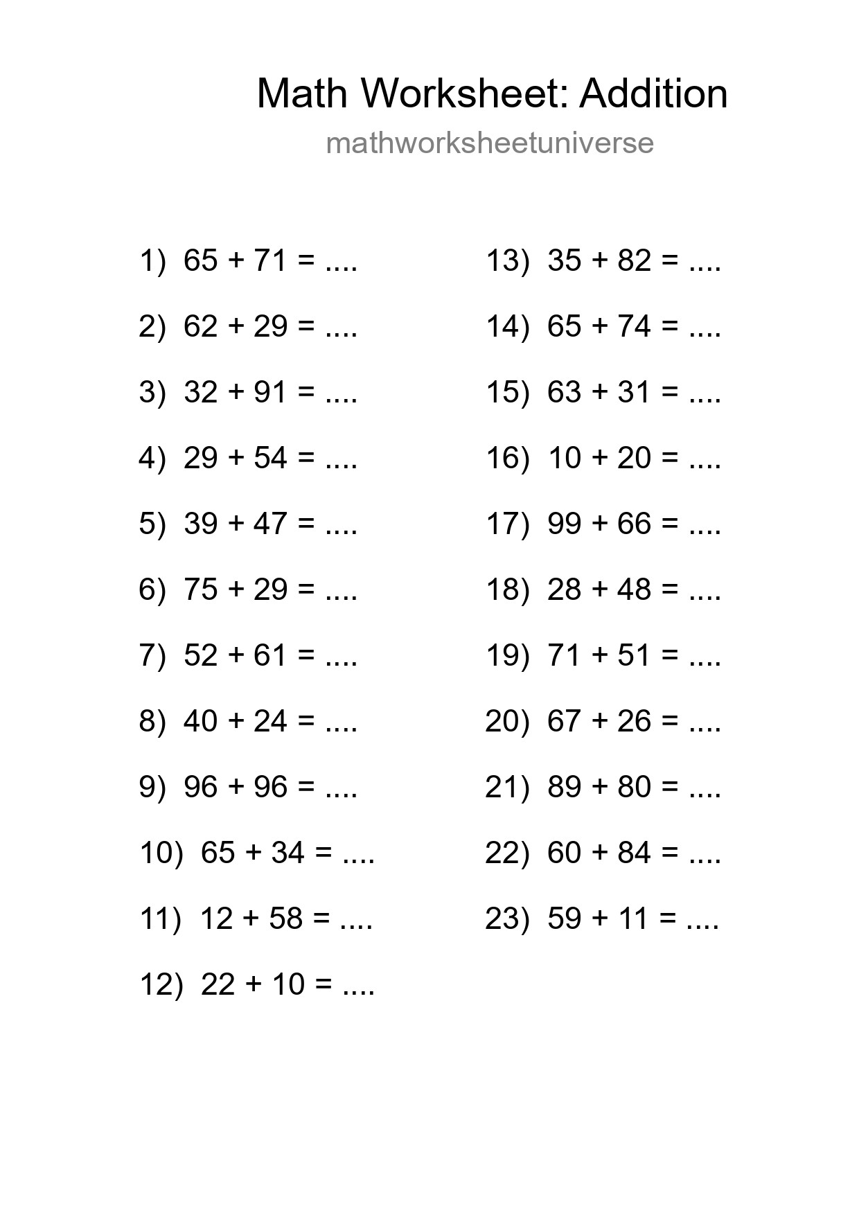 Free 23 Addition Math Worksheet For Grade 3 With Answers - Part 261