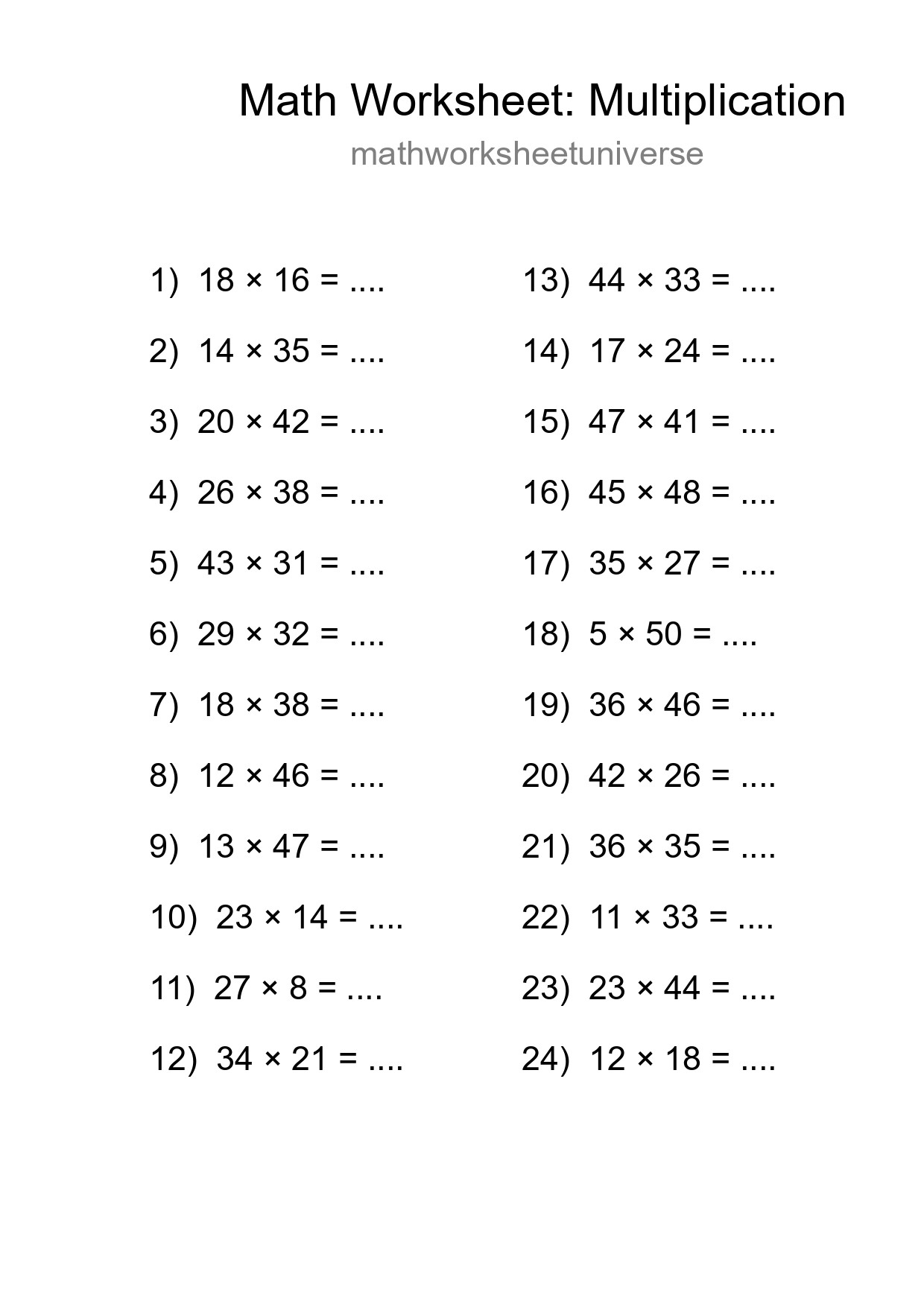 Free 24 Multiplication Math Worksheet For Grade 2 - Part 297