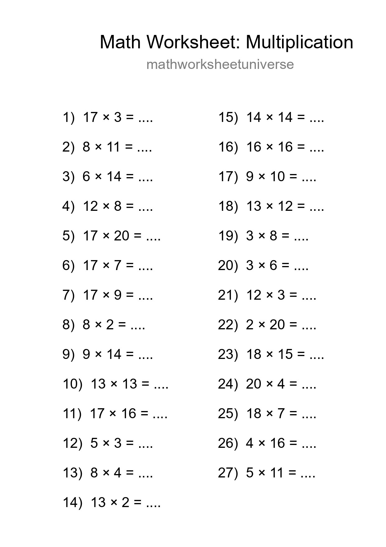Free 27 Multiplication Math Worksheet For Grade 2 - Part 97