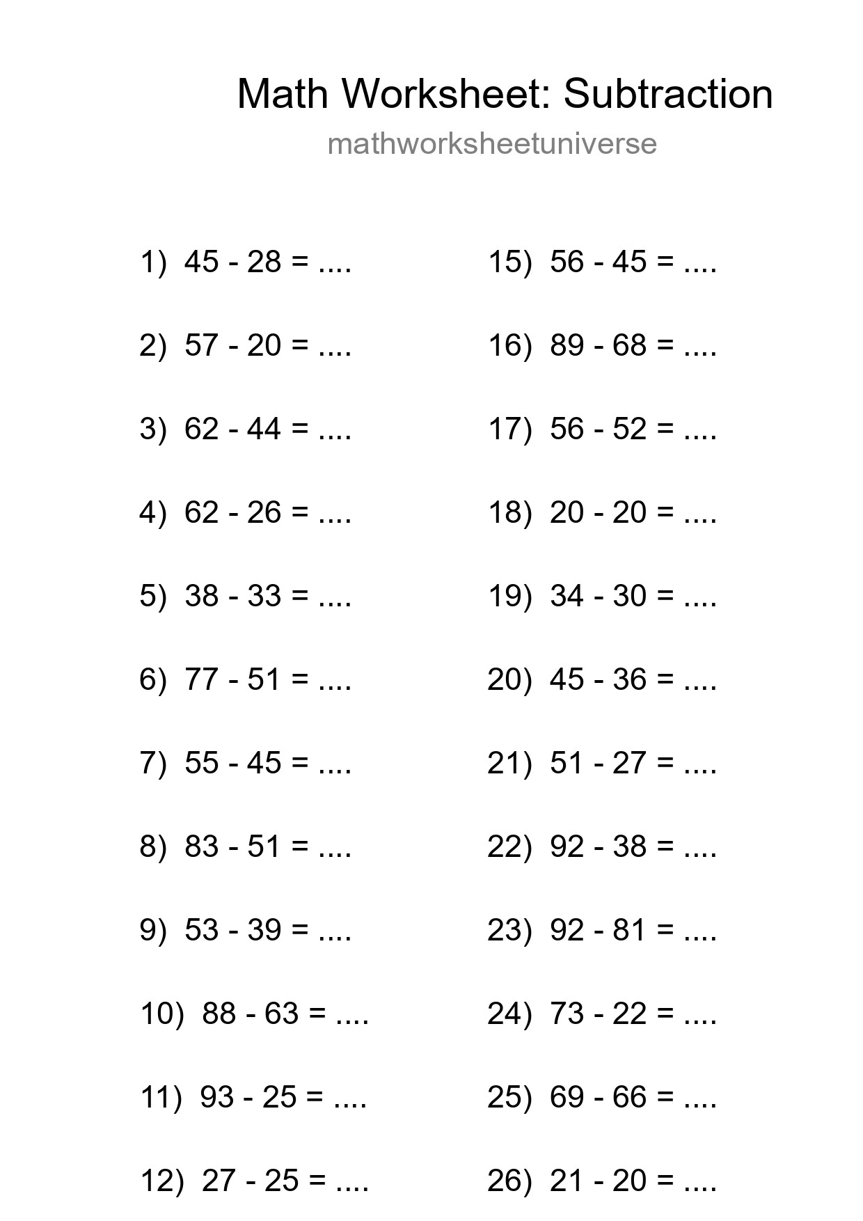 Free 28 Subtraction Math Worksheet For Grade 3 With Answers - Part 78