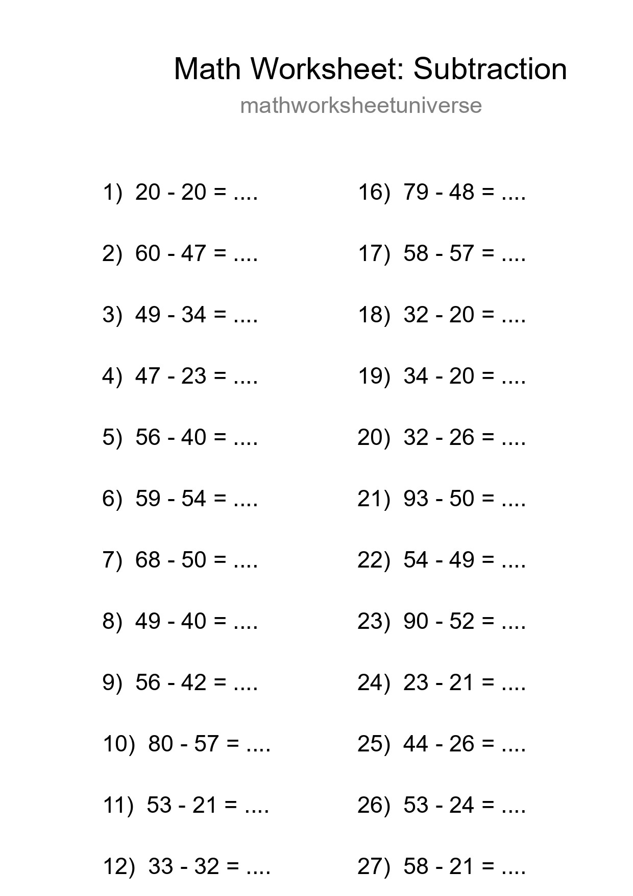 Free 29 Subtraction Math Worksheet For Grade 3 With Answers - Part 278