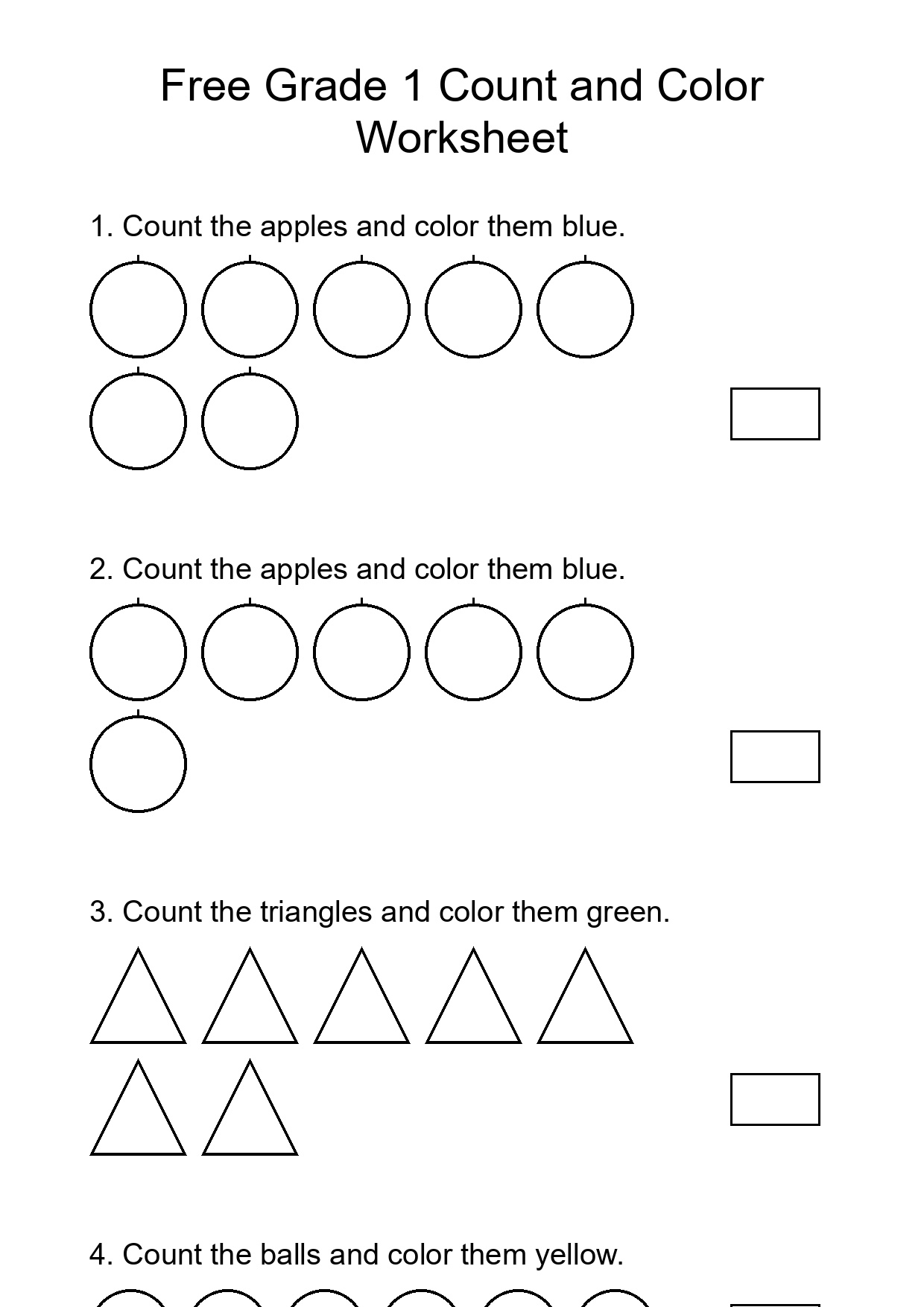 Free Grade 1 Count and Color Worksheet