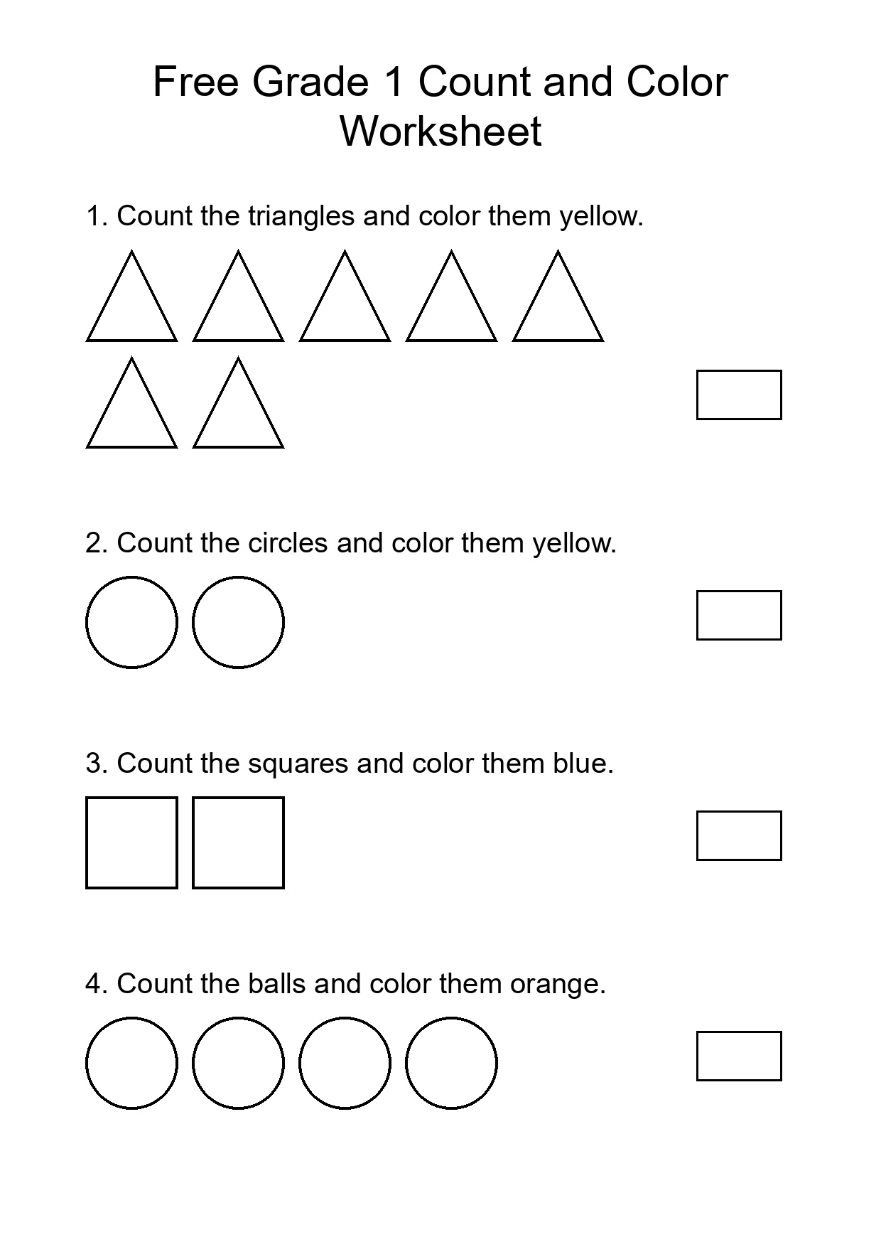 Free Grade 1 Count and Color Worksheet