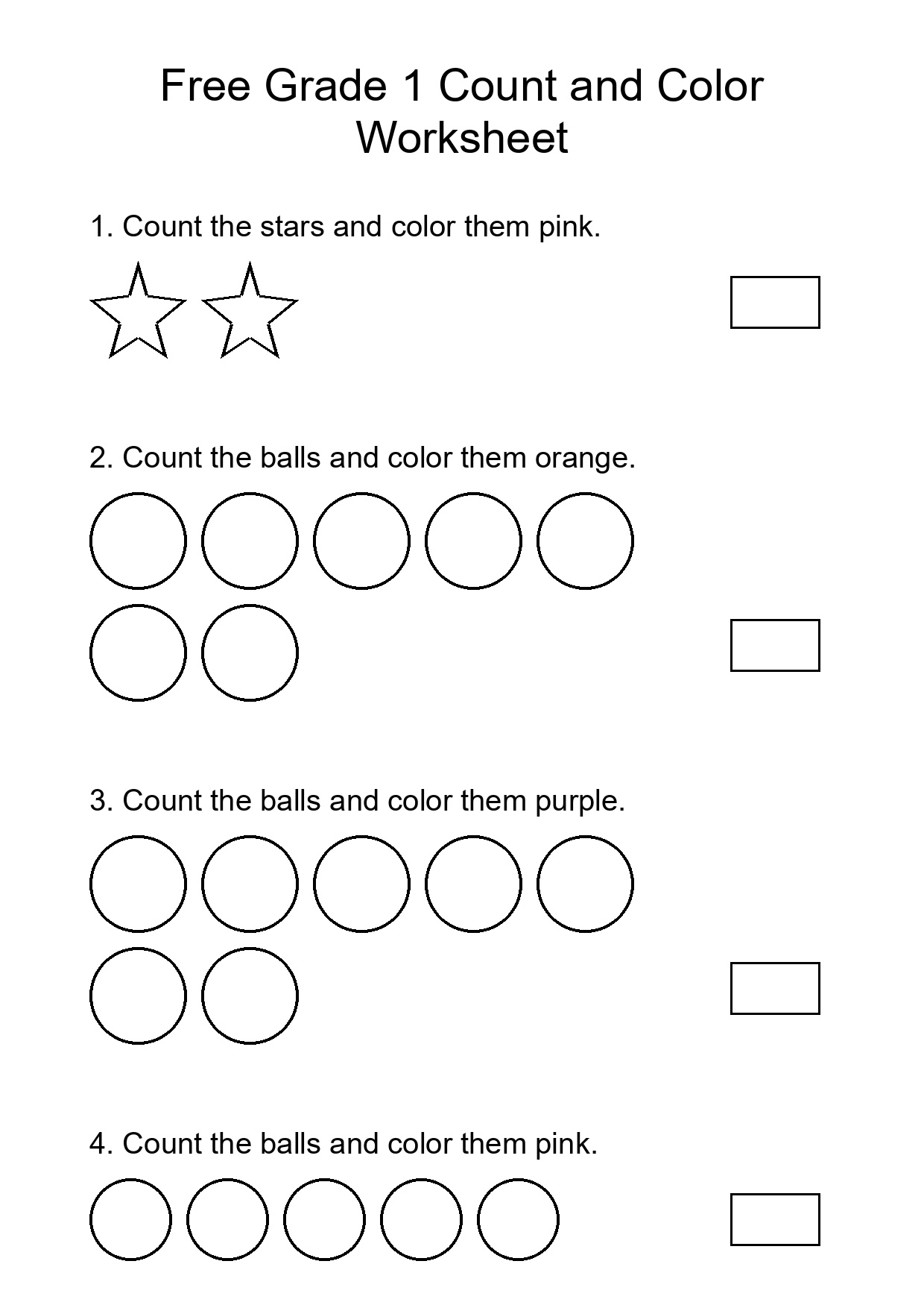 Free Grade 1 Count and Color Worksheet