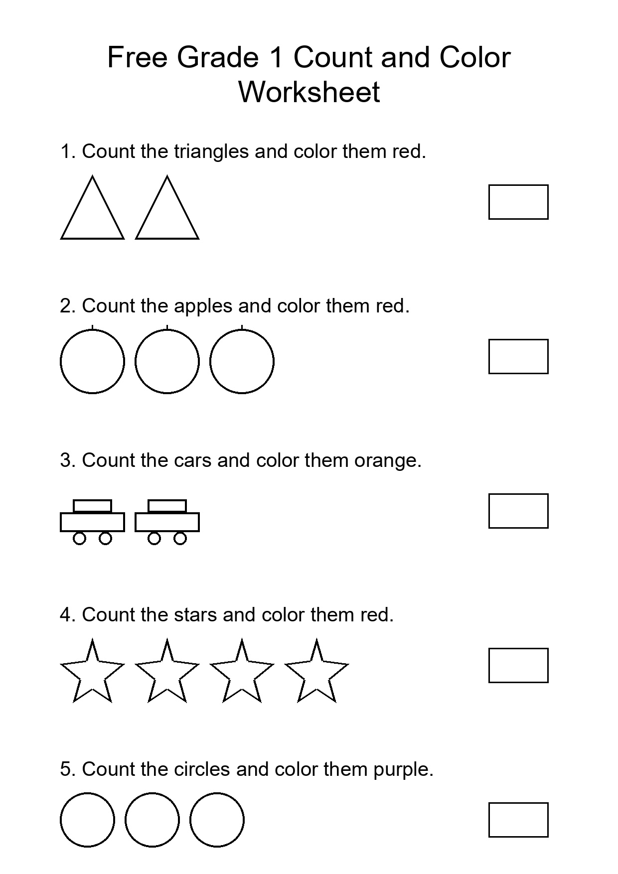Free Grade 1 Count and Color Worksheet
