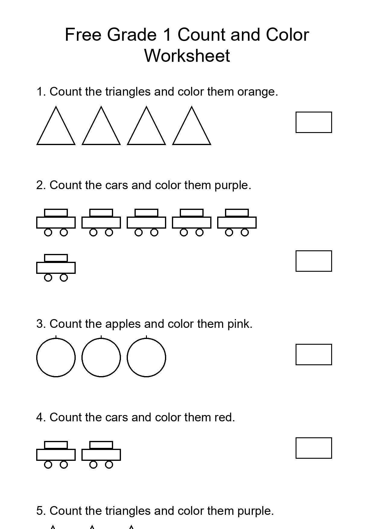 Free Grade 1 Count and Color Worksheet