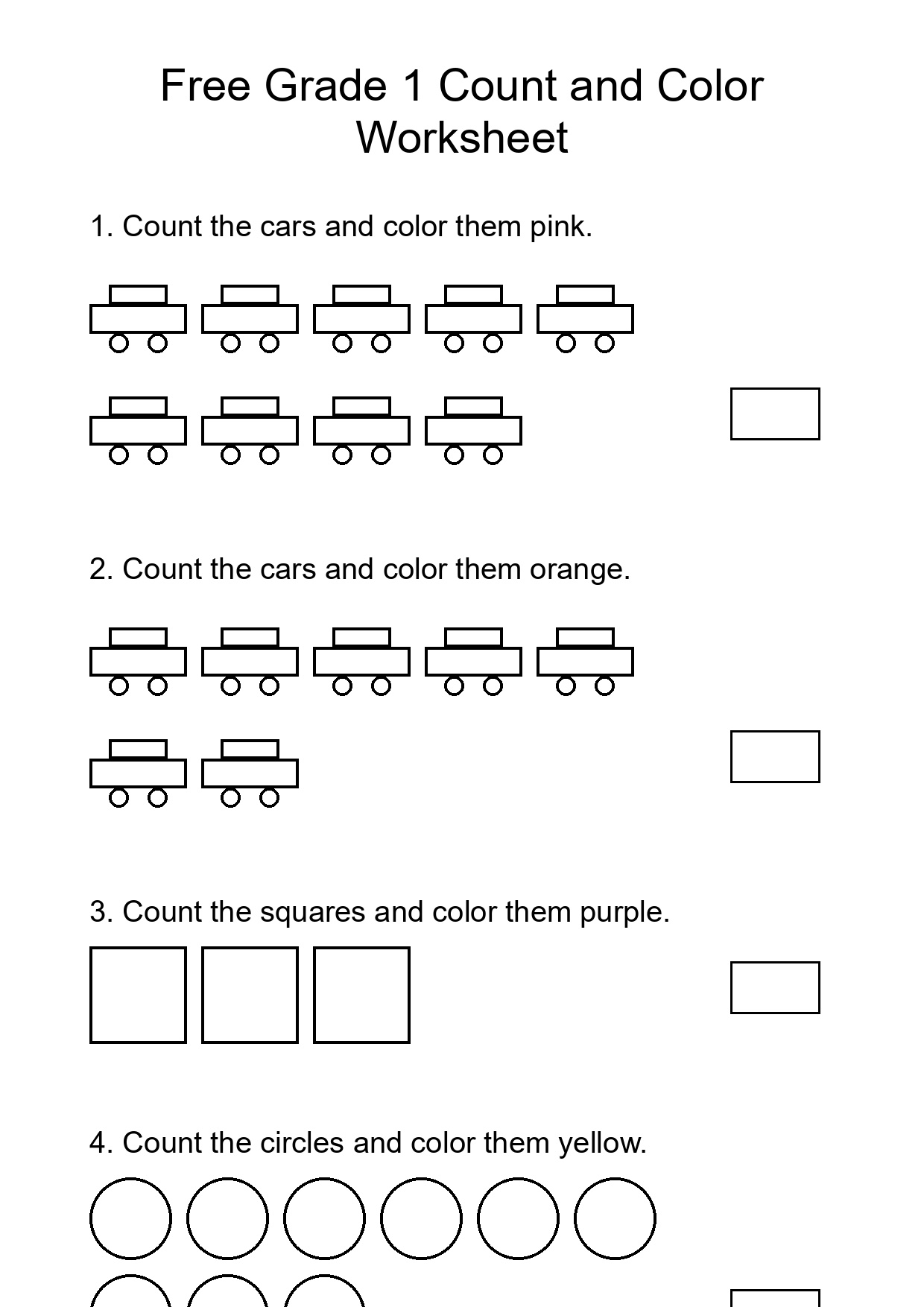 Free Grade 1 Count and Color Worksheet
