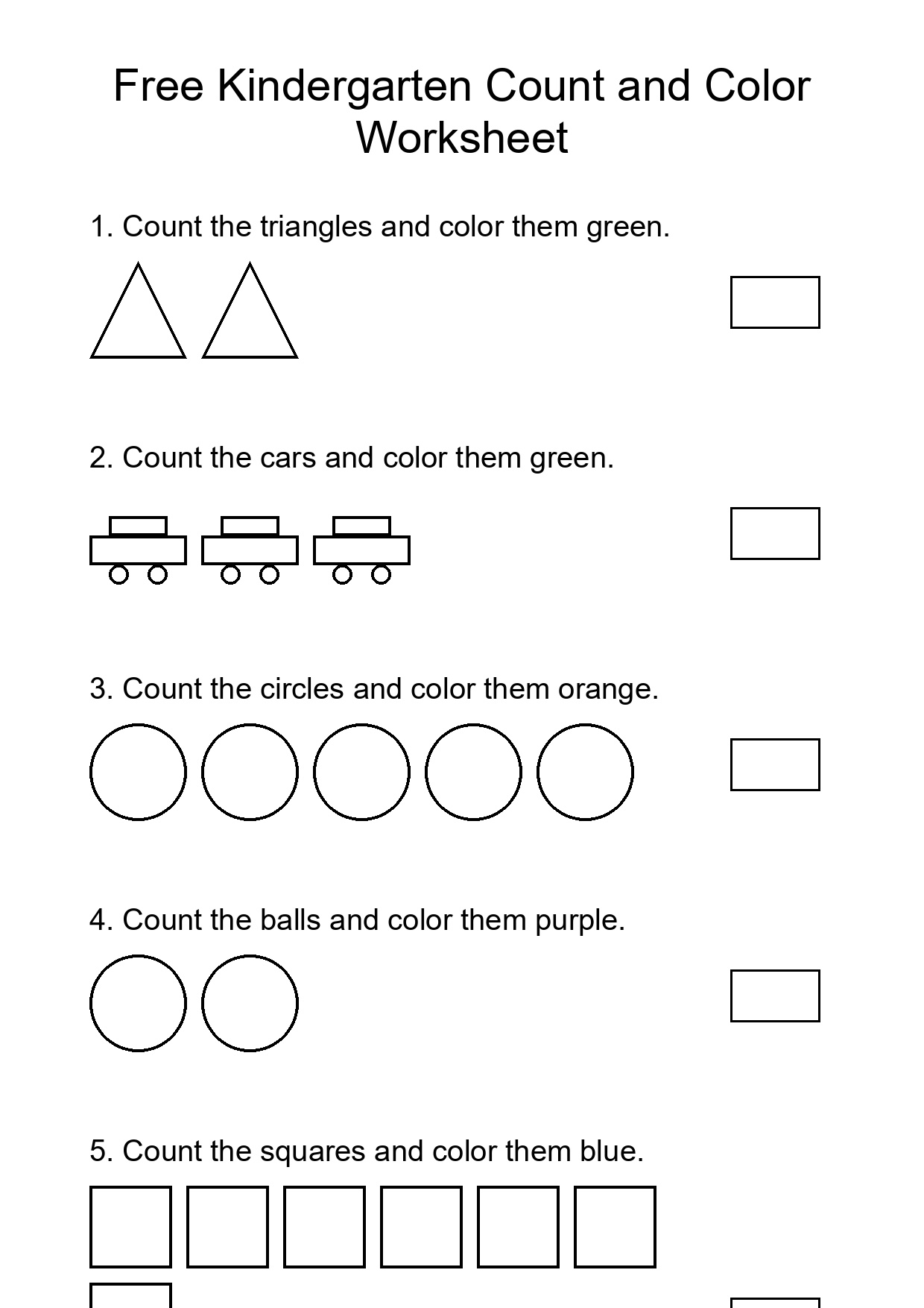 Free Kindergarten Count and Color Worksheet