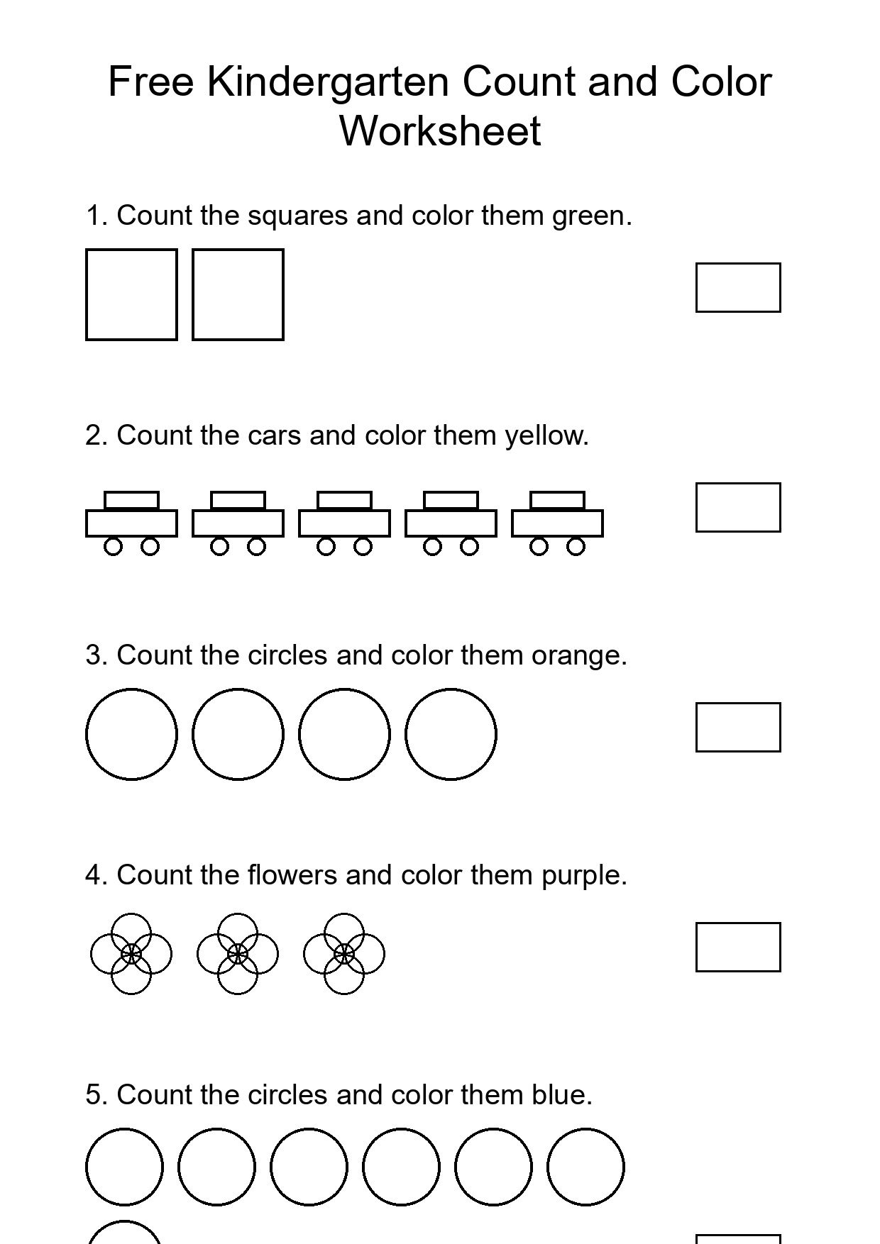 Free Kindergarten Count and Color Worksheet