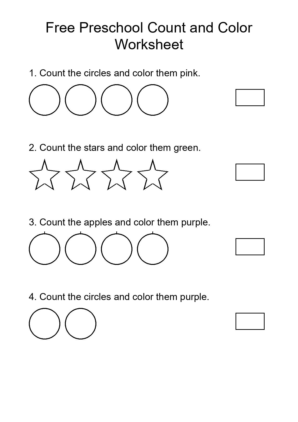 Free Preschool Count and Color Worksheet