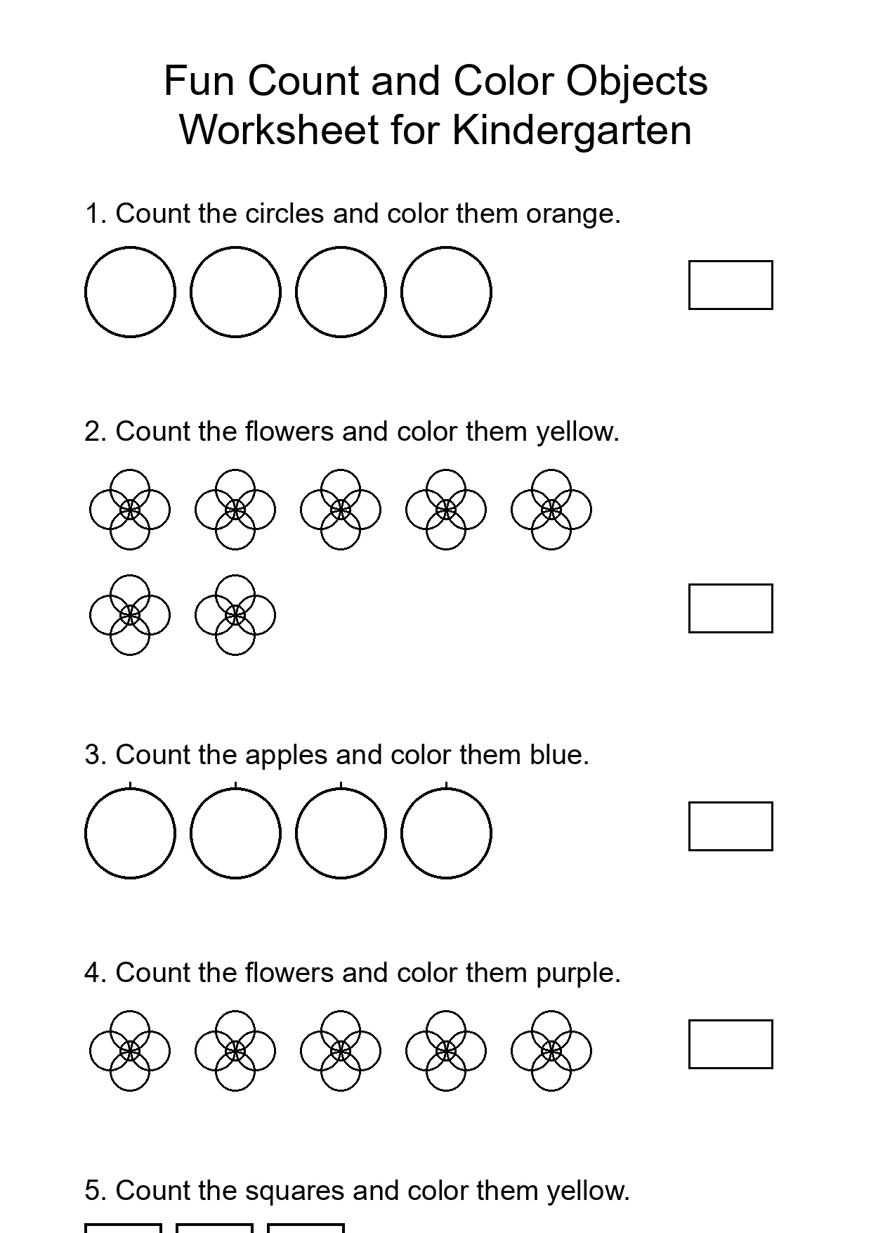 Fun Count and Color Objects Worksheet for Kindergarten