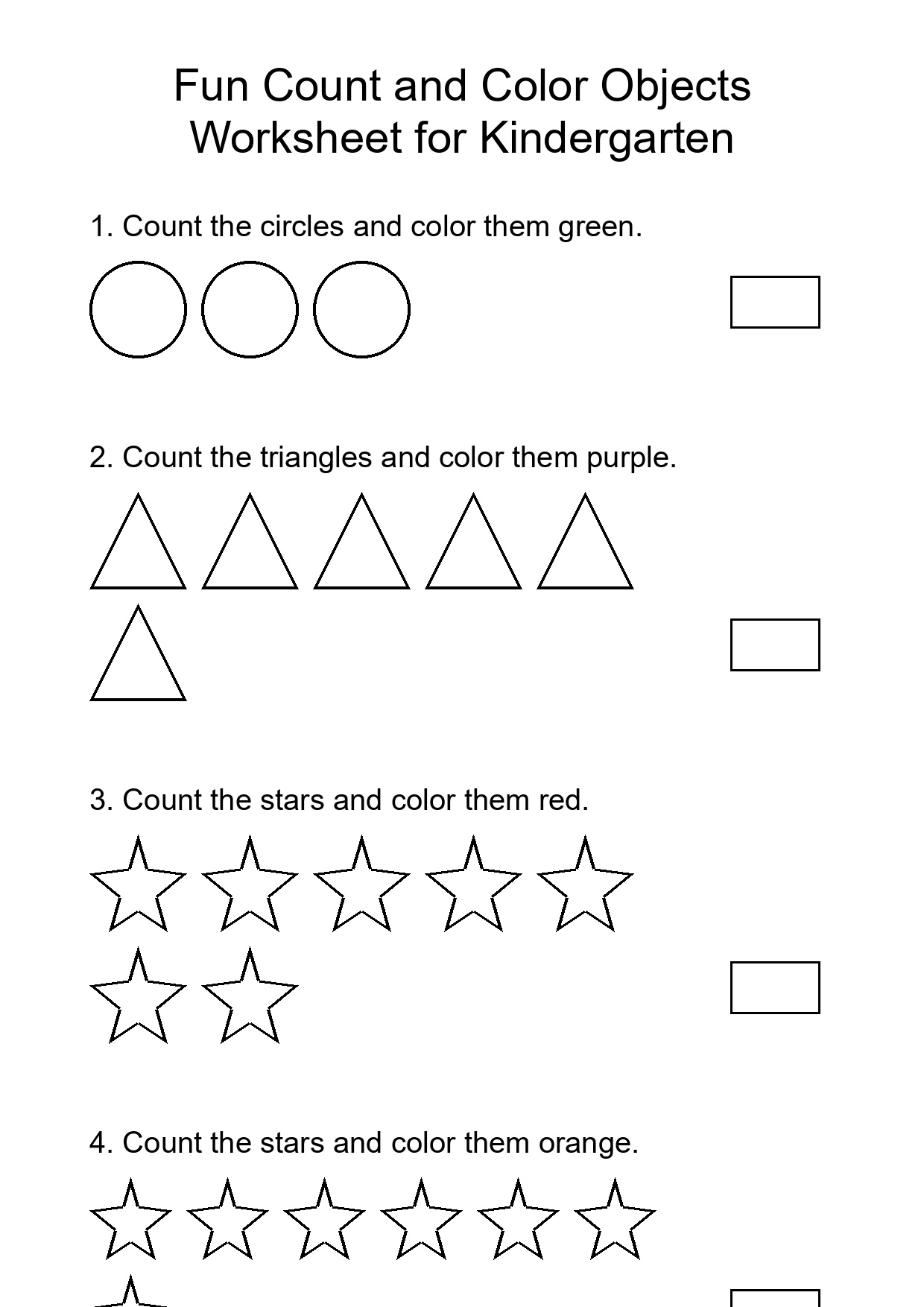 Fun Count and Color Objects Worksheet for Kindergarten