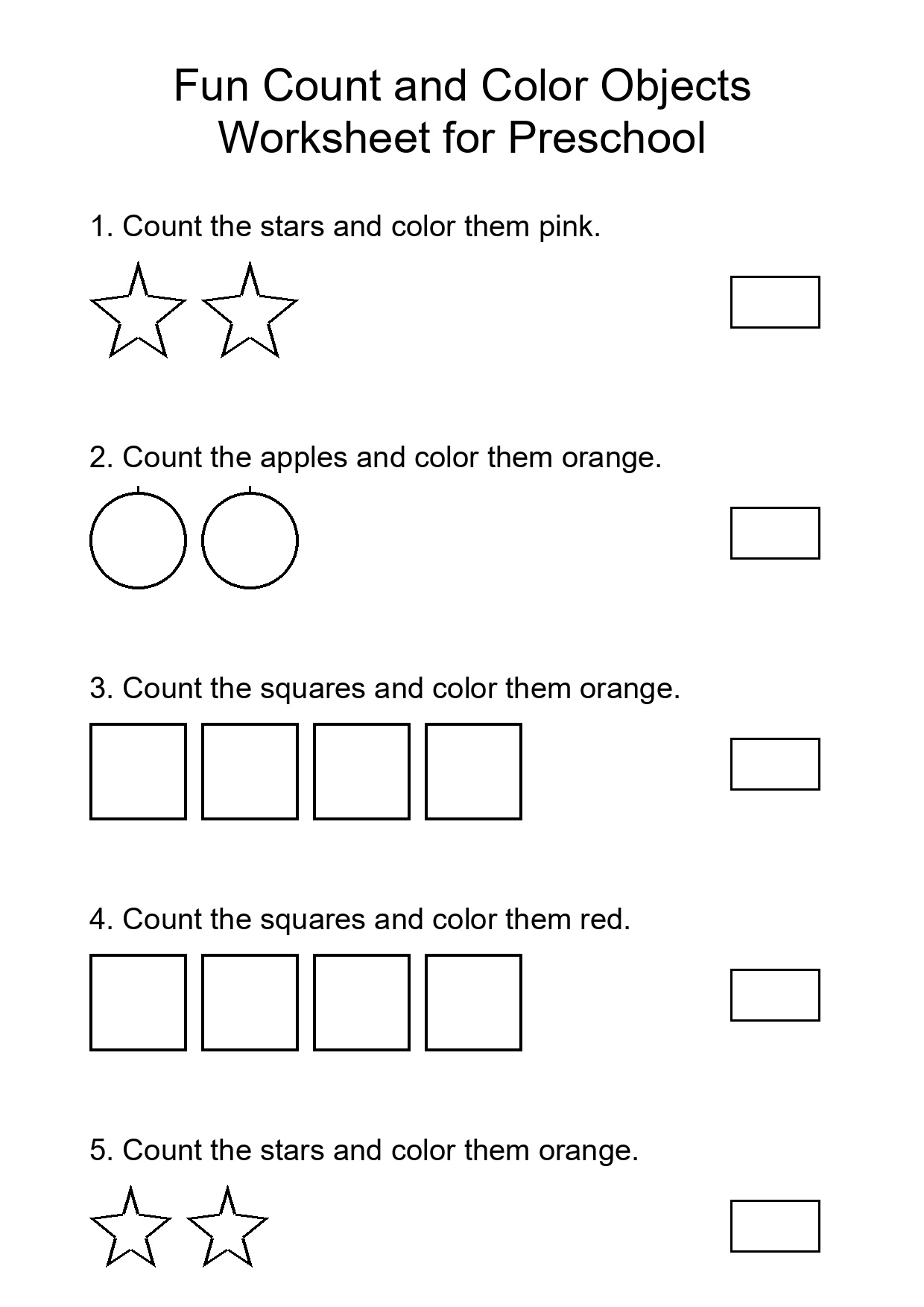 Fun Count and Color Objects Worksheet for Preschool