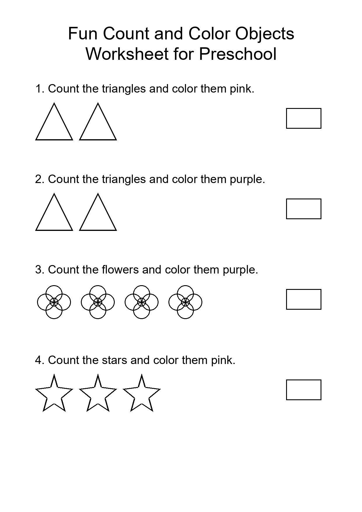 Fun Count and Color Objects Worksheet for Preschool