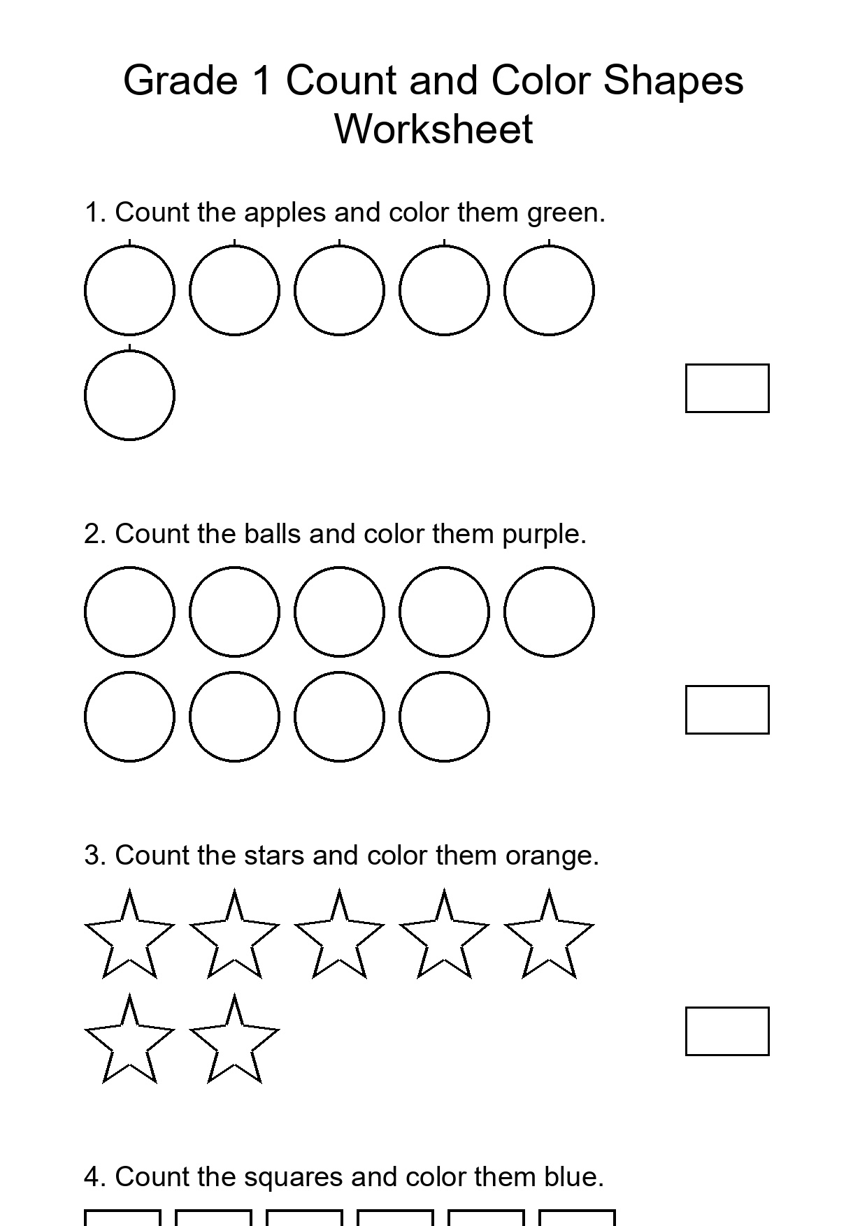 Grade 1 Count and Color Shapes Worksheet