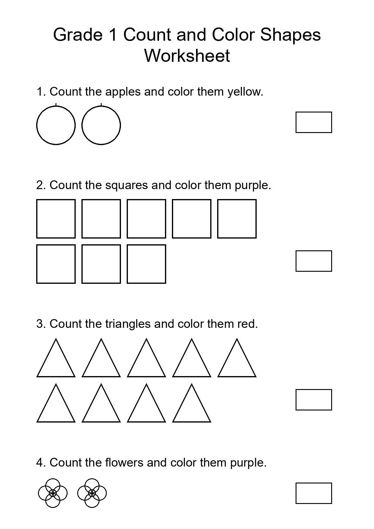 Grade 1 Count and Color Shapes Worksheet