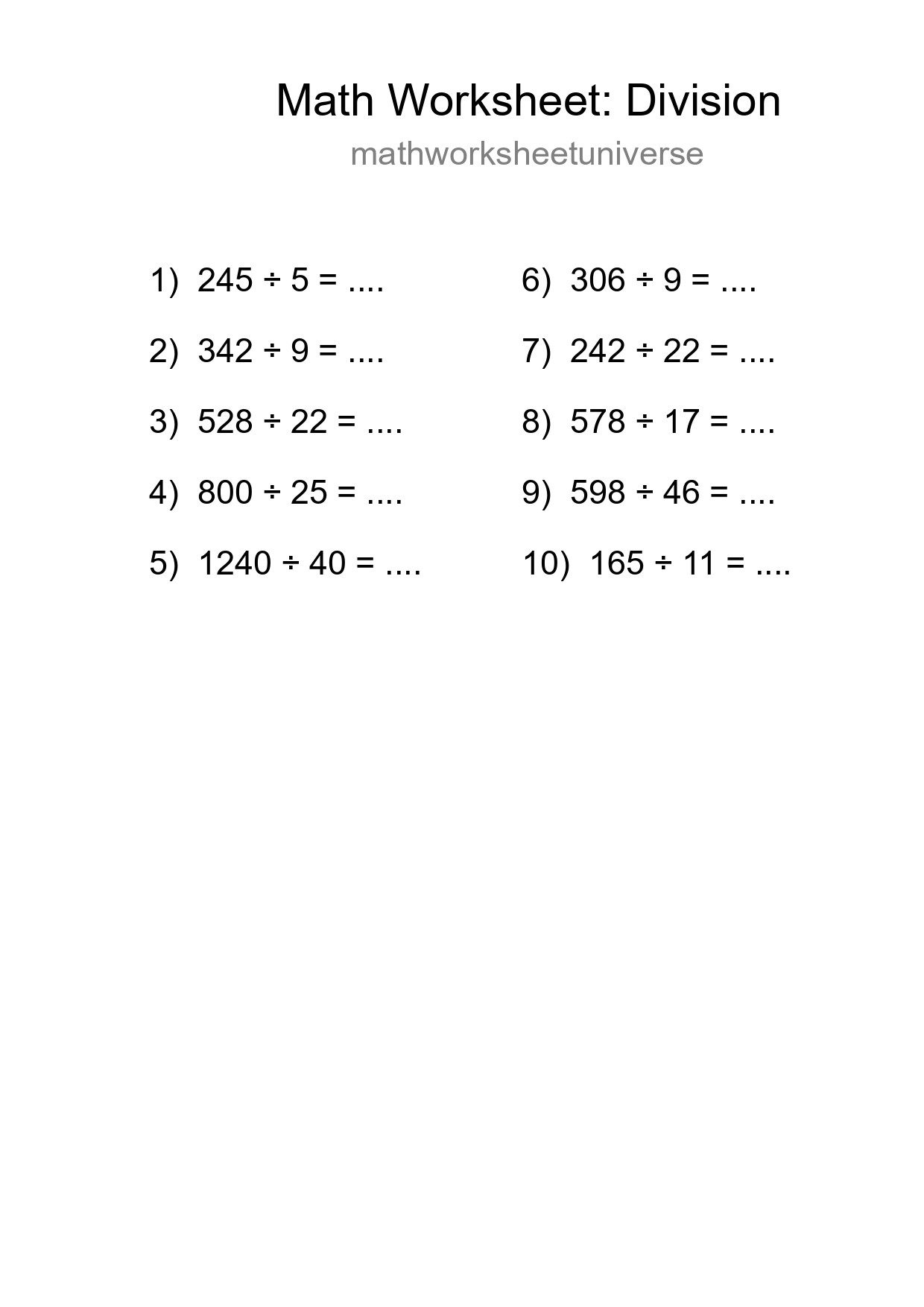 Grade 2 Division Practice Worksheet (10 Problems) - Part 164