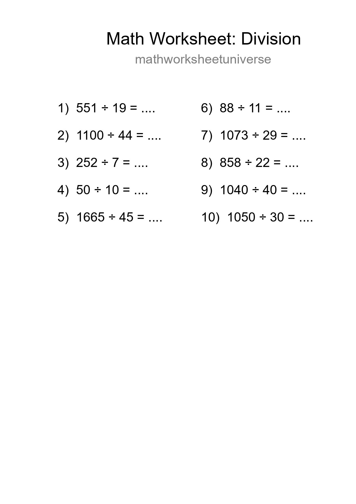 Grade 2 Division Practice Worksheet (10 Problems) - Part 64