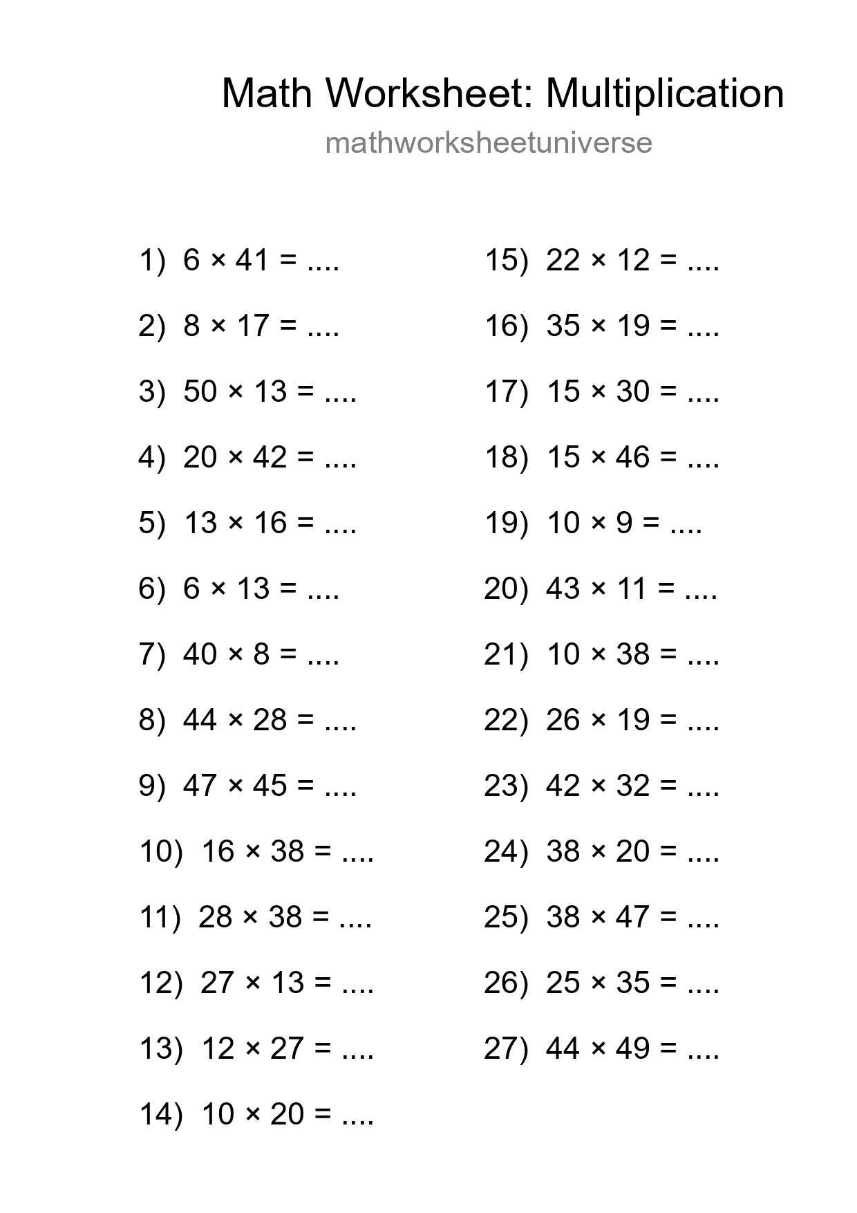 Grade 2 Multiplication Practice Worksheet (27 Problems) - Part 67