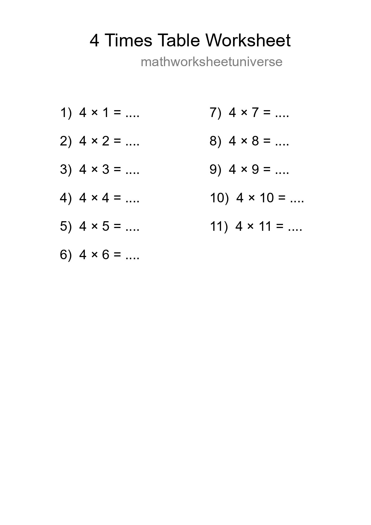 Grade 2 Multiplication Table 4 Practice - Part 139