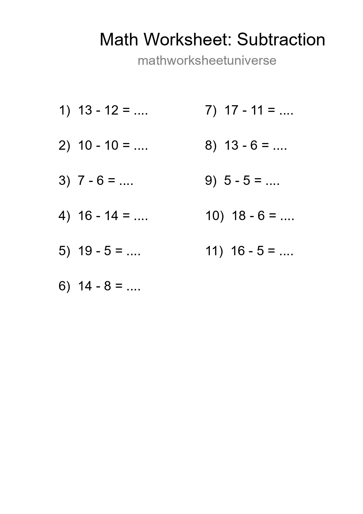 Grade 2 Subtraction Practice Worksheet (11 Problems) - Part 148