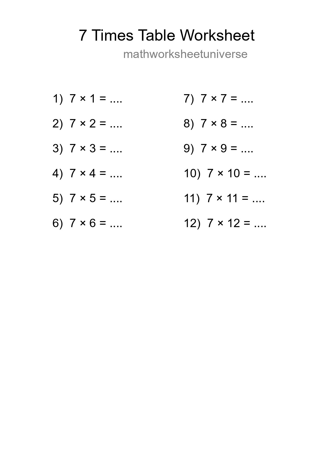 Grade 3 Multiplication Table 7 Practice - Part 189