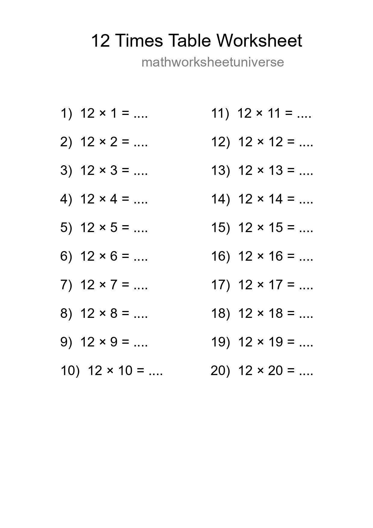 Grade 4 Multiplication Table 12 Practice - Part 109