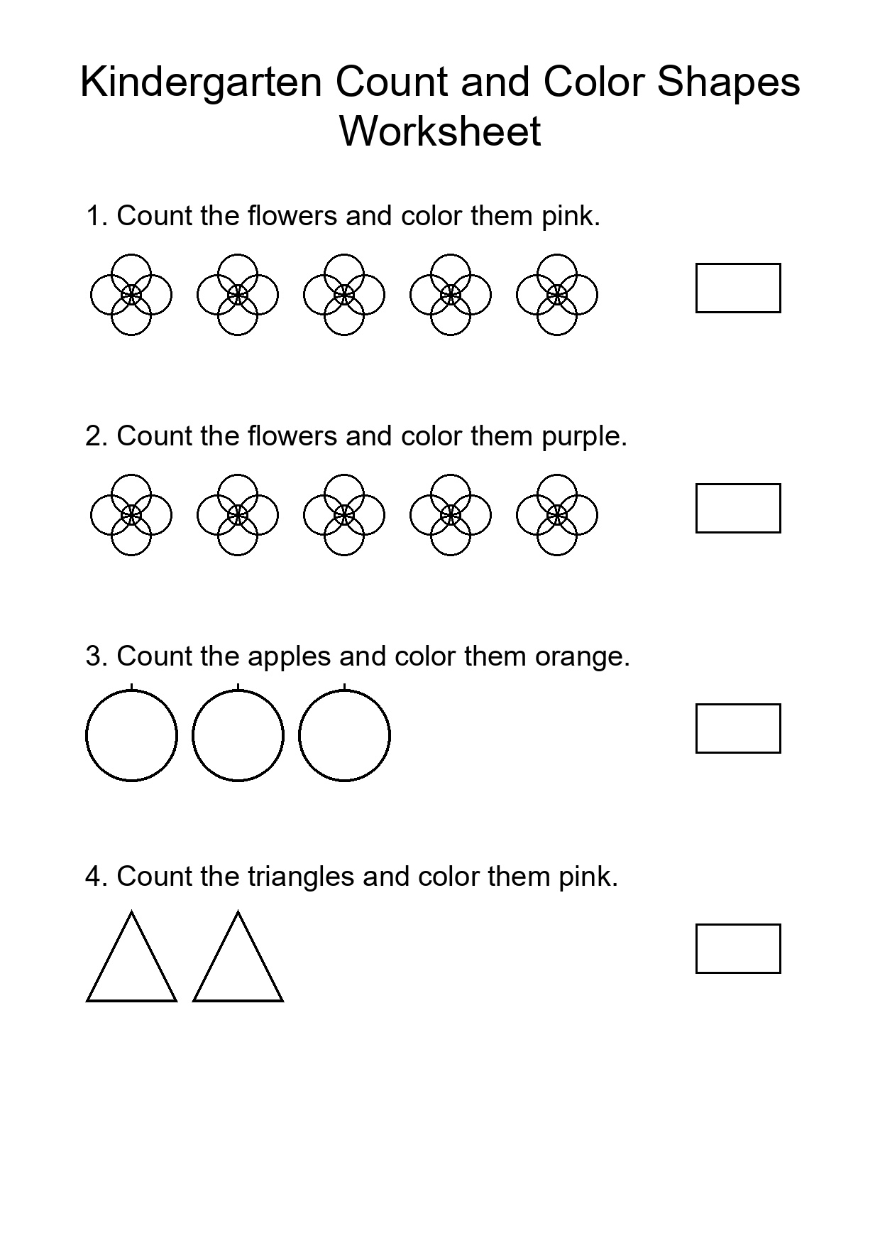 Kindergarten Count and Color Shapes Worksheet