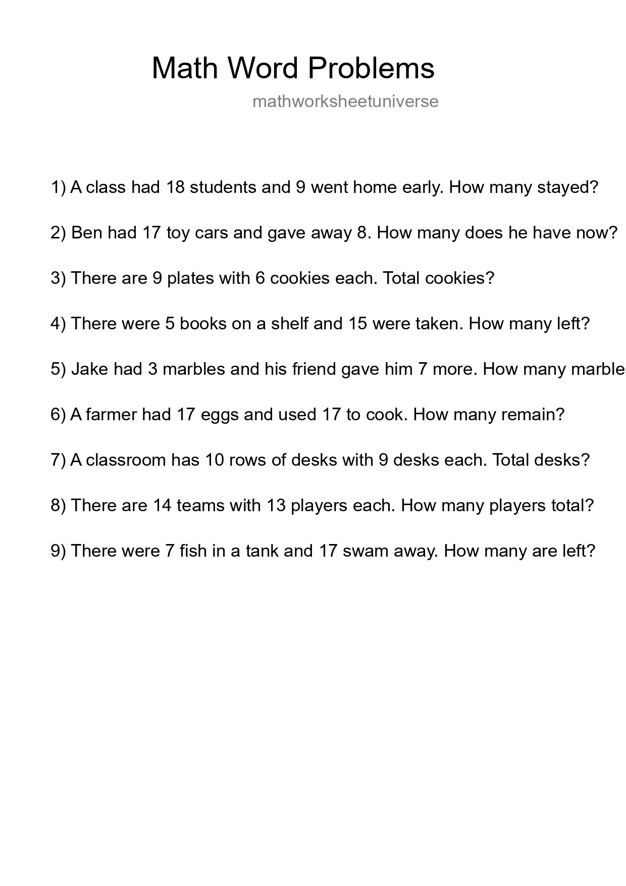 Math Word Problem Worksheet
