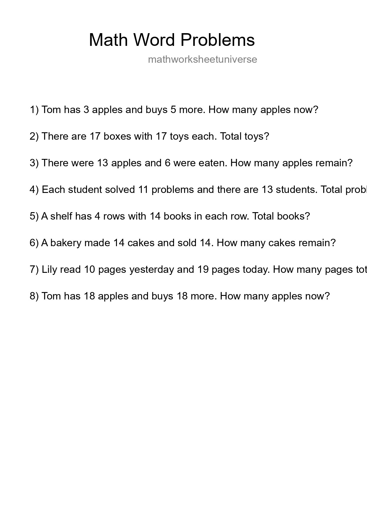 Math Word Problem Worksheet