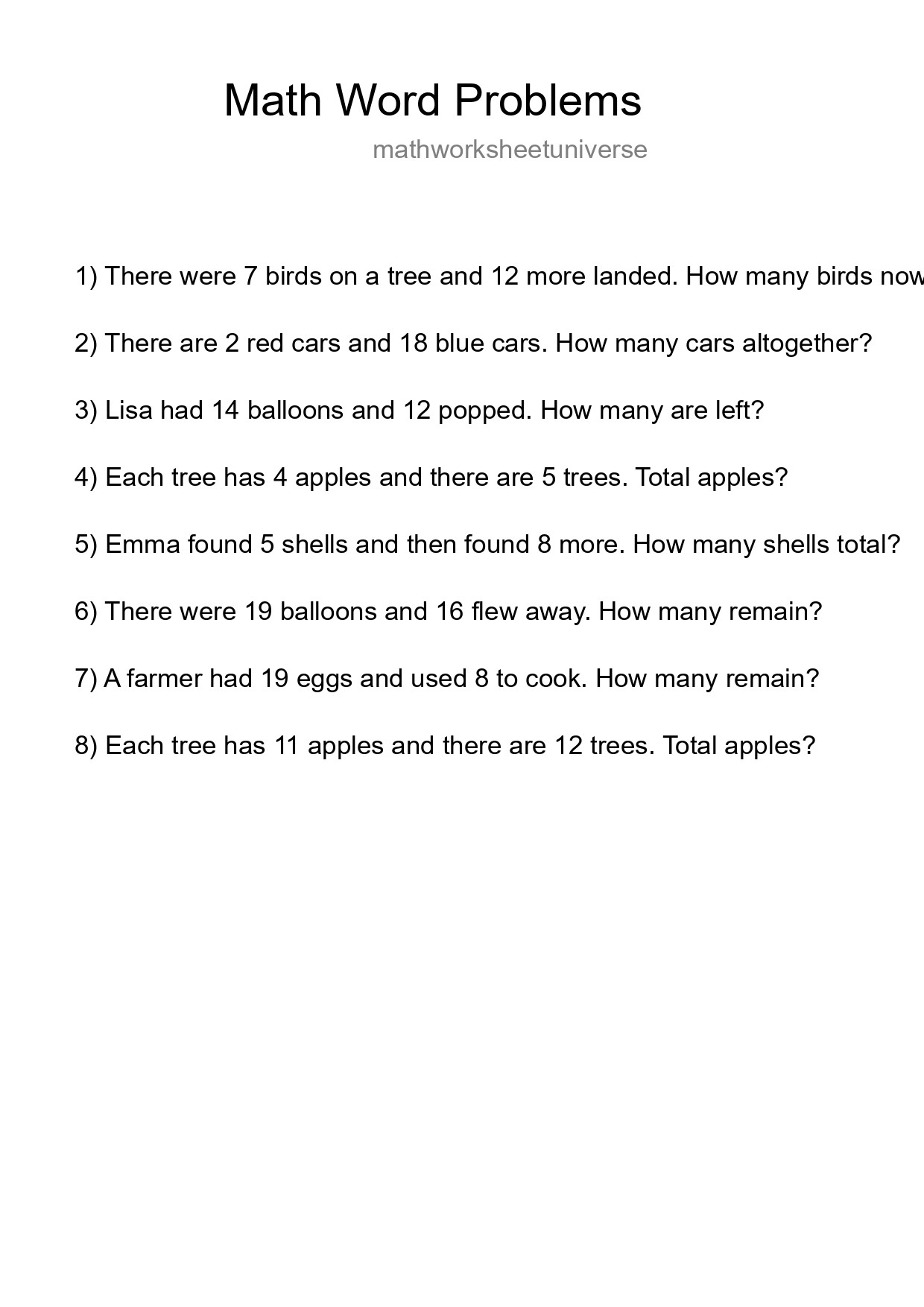 Math Word Problem Worksheet
