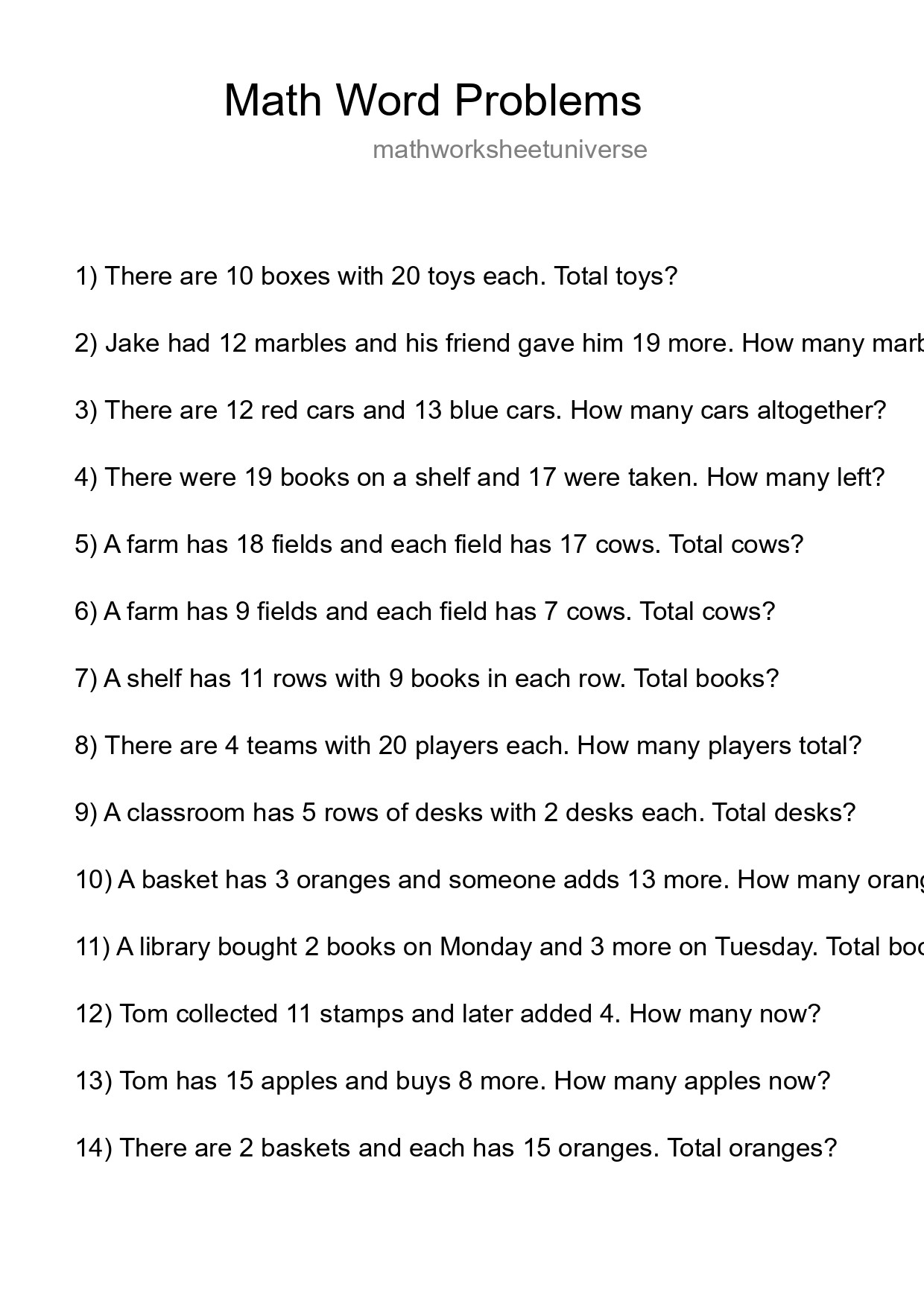 Math Word Problem Worksheet