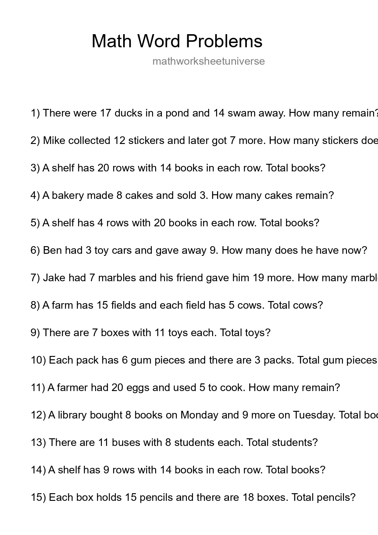 Math Word Problem Worksheet