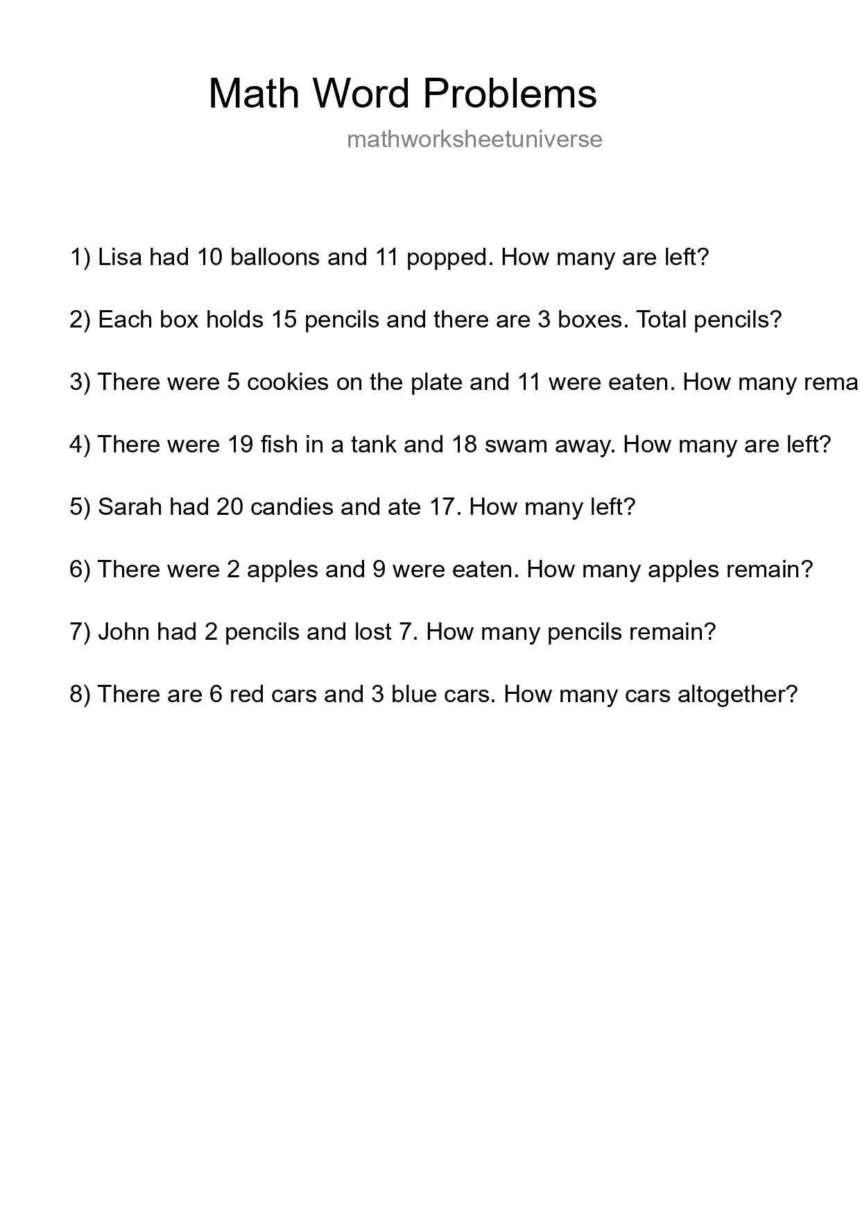 Math Word Problem Worksheet
