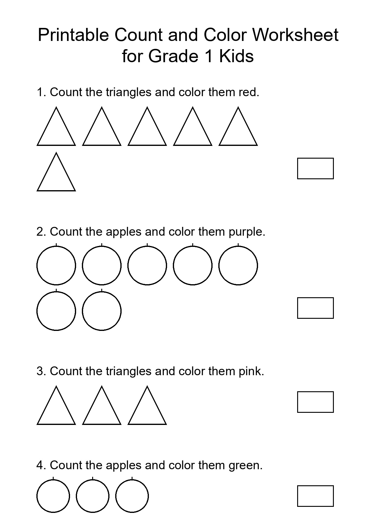 Printable Count and Color Worksheet for Grade 1 Kids